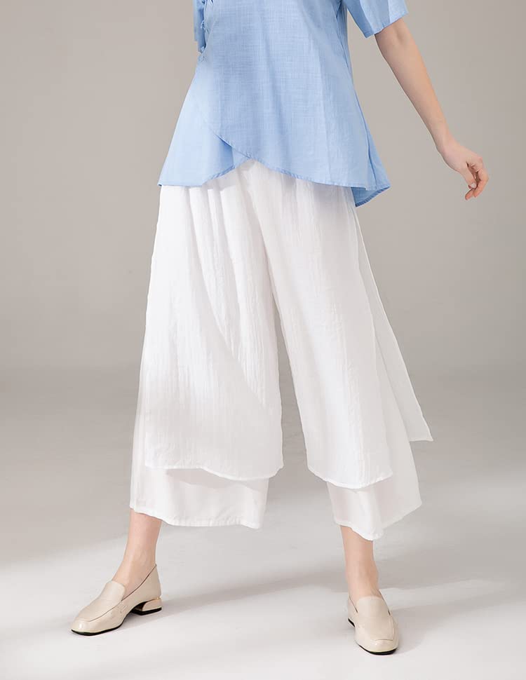 Minibee Women's Wide Leg Palazzo Pants - Loose Fit Elastic Waist Capris Trousers for Casual Wear, Office & Summer Outfits