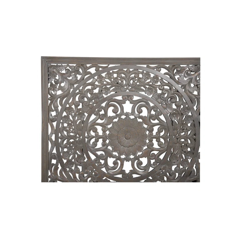 Solid Wood Platform Bed with Hand Carved Details - Gray Dynasty Style - Perfect for Modern and Traditional Bedrooms