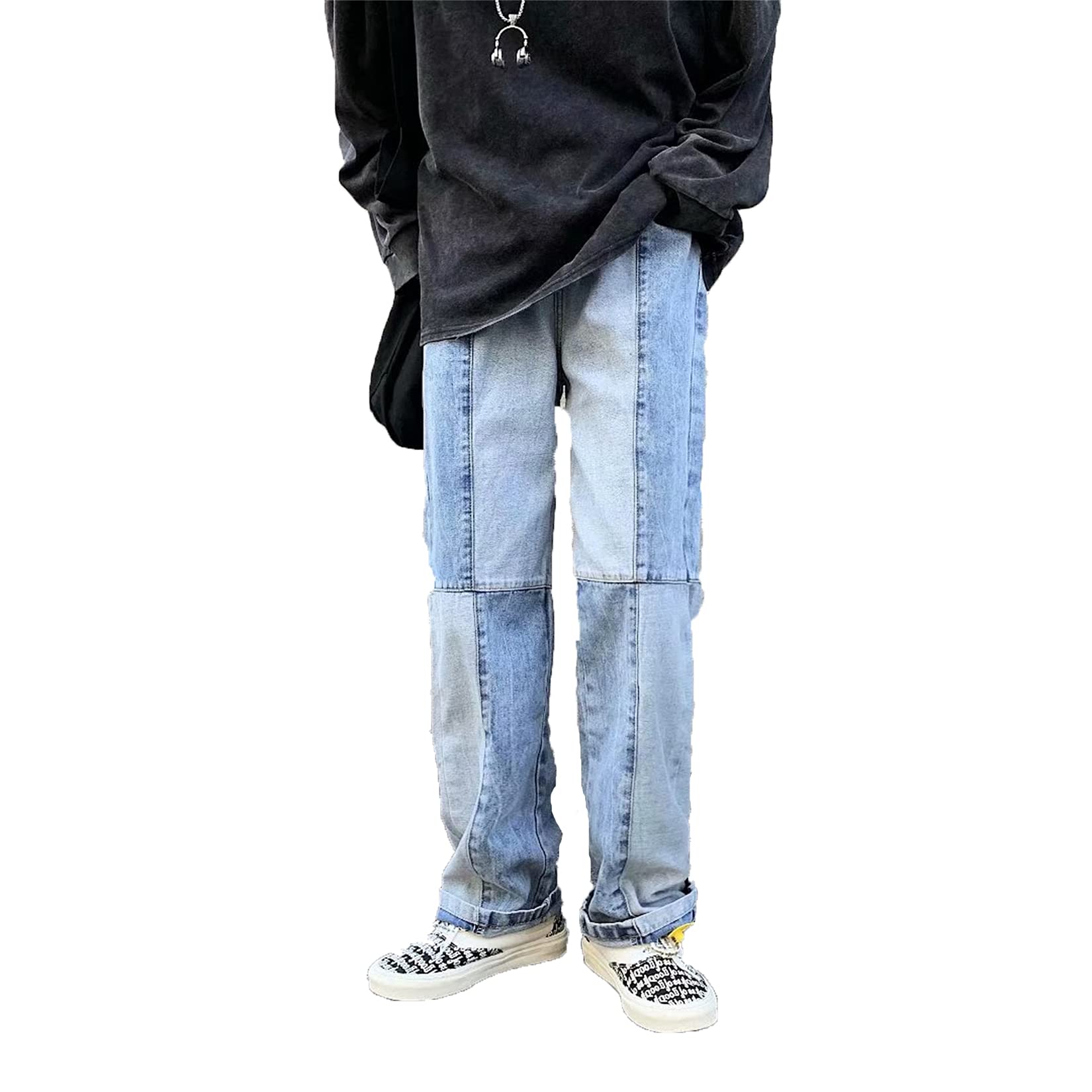 Miqil Women's Y2K High Waist Wide Leg Denim Print Jeans - Baggy Patchwork Trousers for Casual Streetwear | Perfect for Everyday Wear, Parties & Fashion Outfits