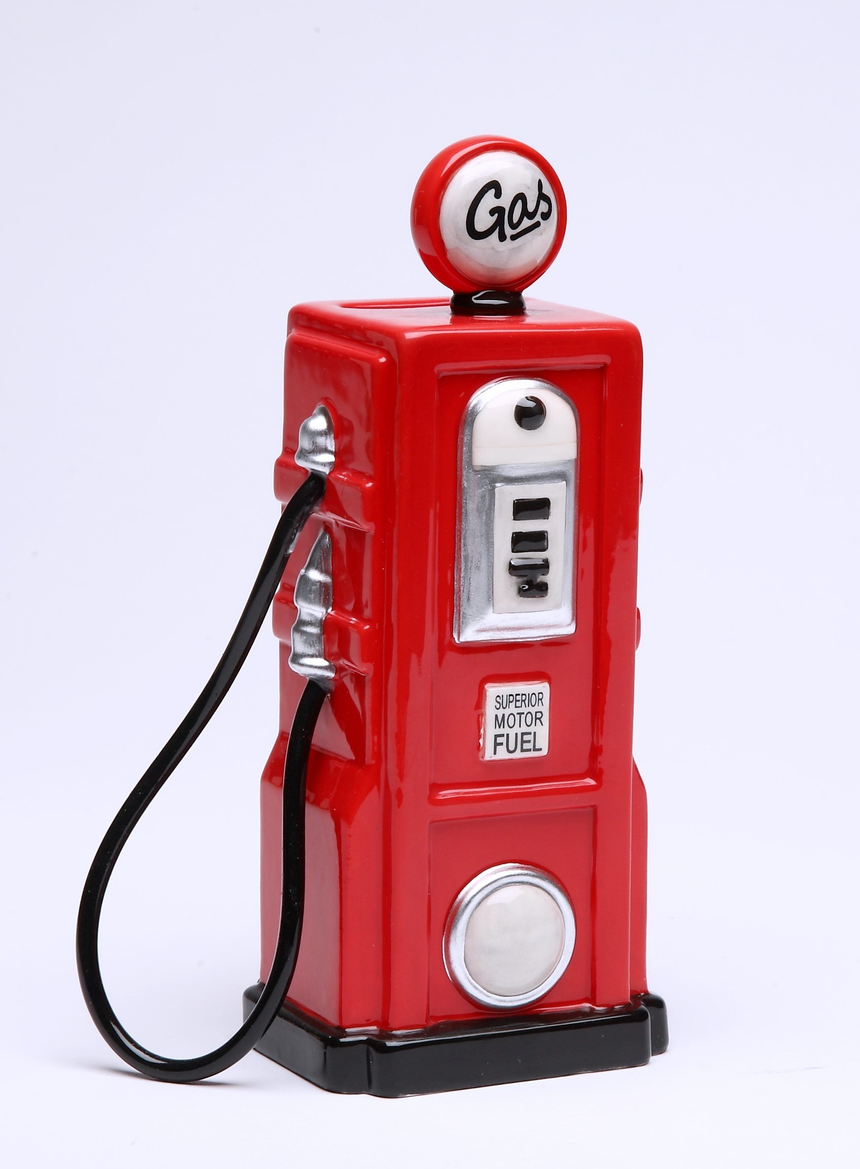 Vintage Ceramic Piggy Bank - 6.25 Inch Old Fashioned Red Gas Pump Design Coin Bank for Kids & Collectors | Perfect for Savings, Gifts, and Retro Home Decor