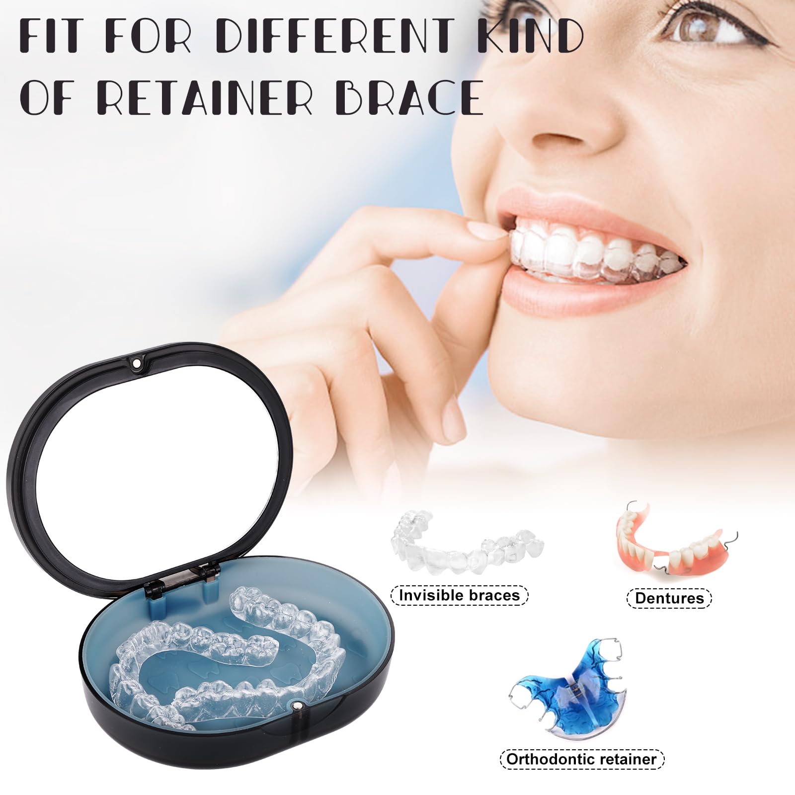 Double-Layer Orthodontic Retainer Case with Belt, Chewing Tool, Cleaning Brush & Mirror - Perfect for Retainers, Mouth Guards & Dentures - Travel-Friendly Dental Storage Solution for Home, Gym & Work