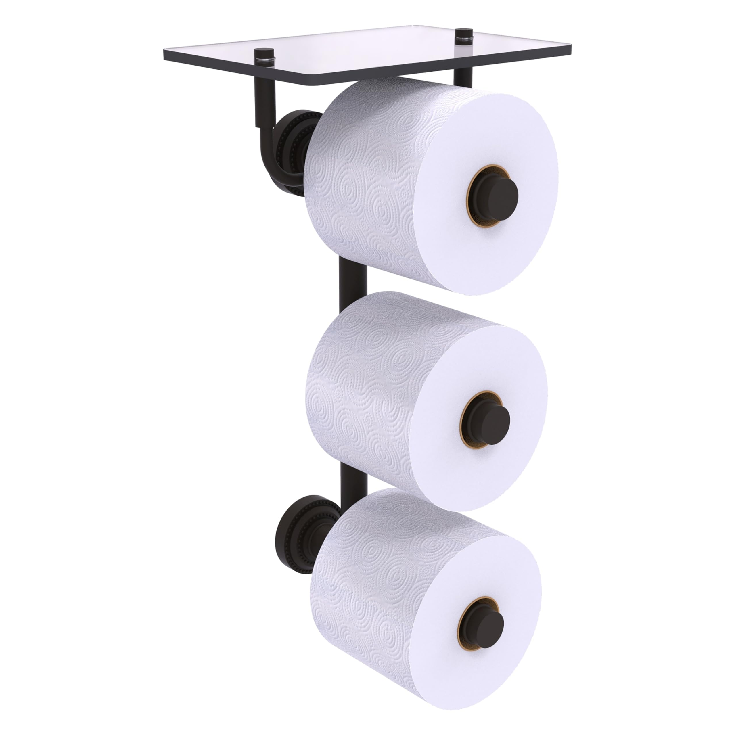 Allied Brass DT-35-3VS Dottingham Collection 3-Roll Glass Shelf Toilet Paper Holder in Oil Rubbed Bronze - Bathroom Tissue Dispenser for Modern & Traditional Bathrooms