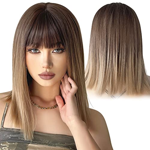 Short Ombre Blonde Wig with Light Bangs - Natural Looking Synthetic Hairpiece for Cosplay, Costume Parties & Everyday Fashion