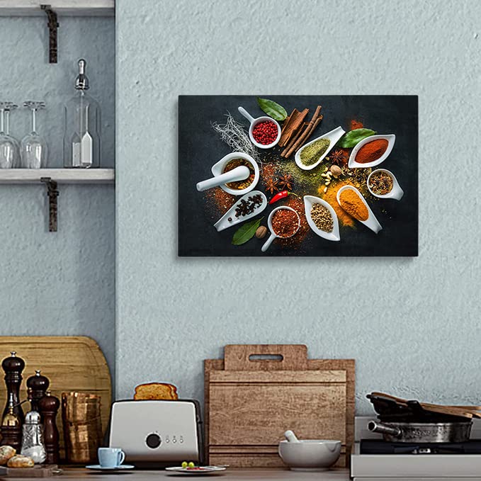 Premium Spice Kitchen Canvas Wall Art - Framed Food & Spoon Prints for Home Decor - 12x18 Inch Wall Decor Perfect for Living Room, Dining Room & Restaurant Decoration