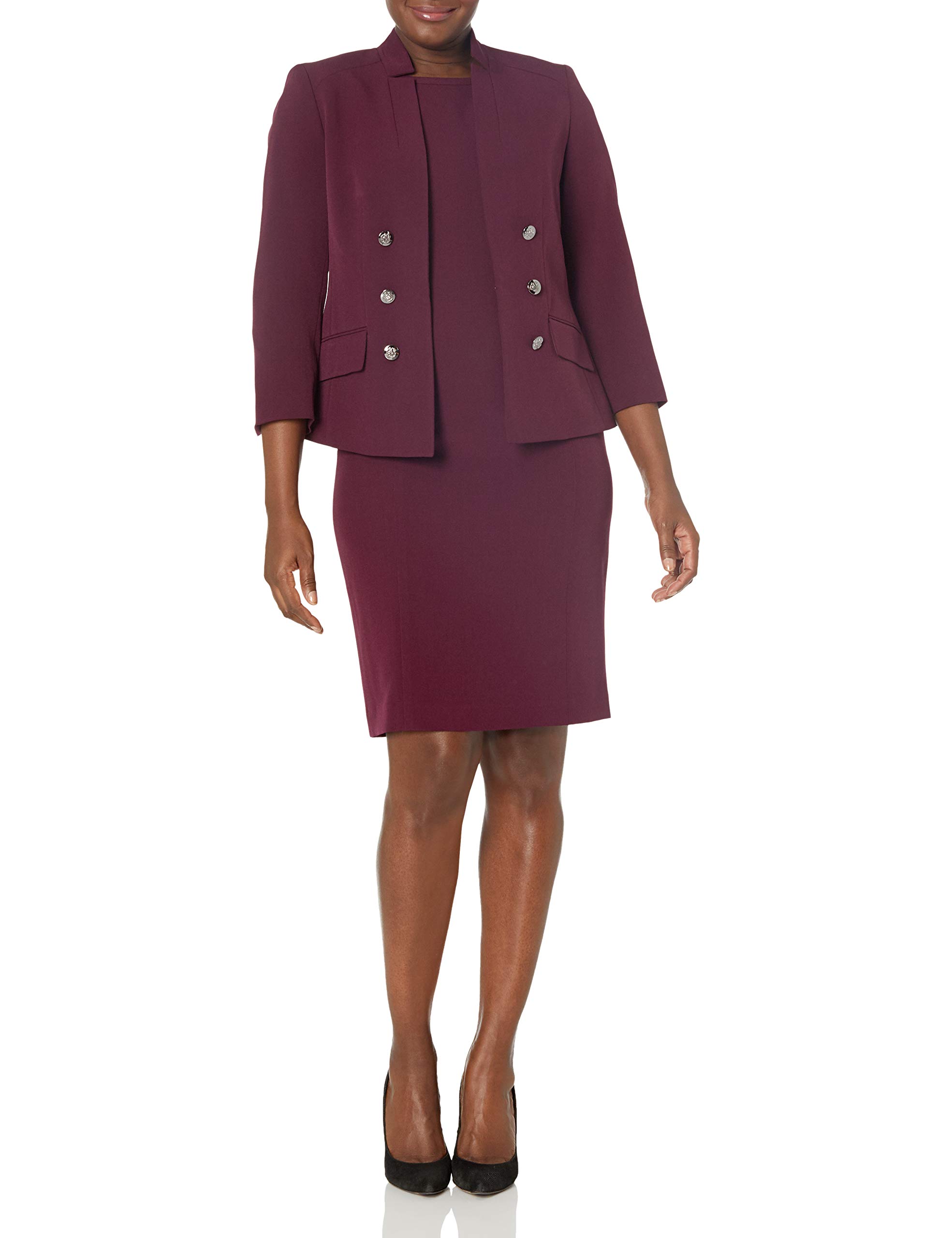 Le Suit Women's 6 Button Stand Collar Stretch Crepe Jacket Dress - Elegant Office Wear & Formal Business Attire for Professional Women