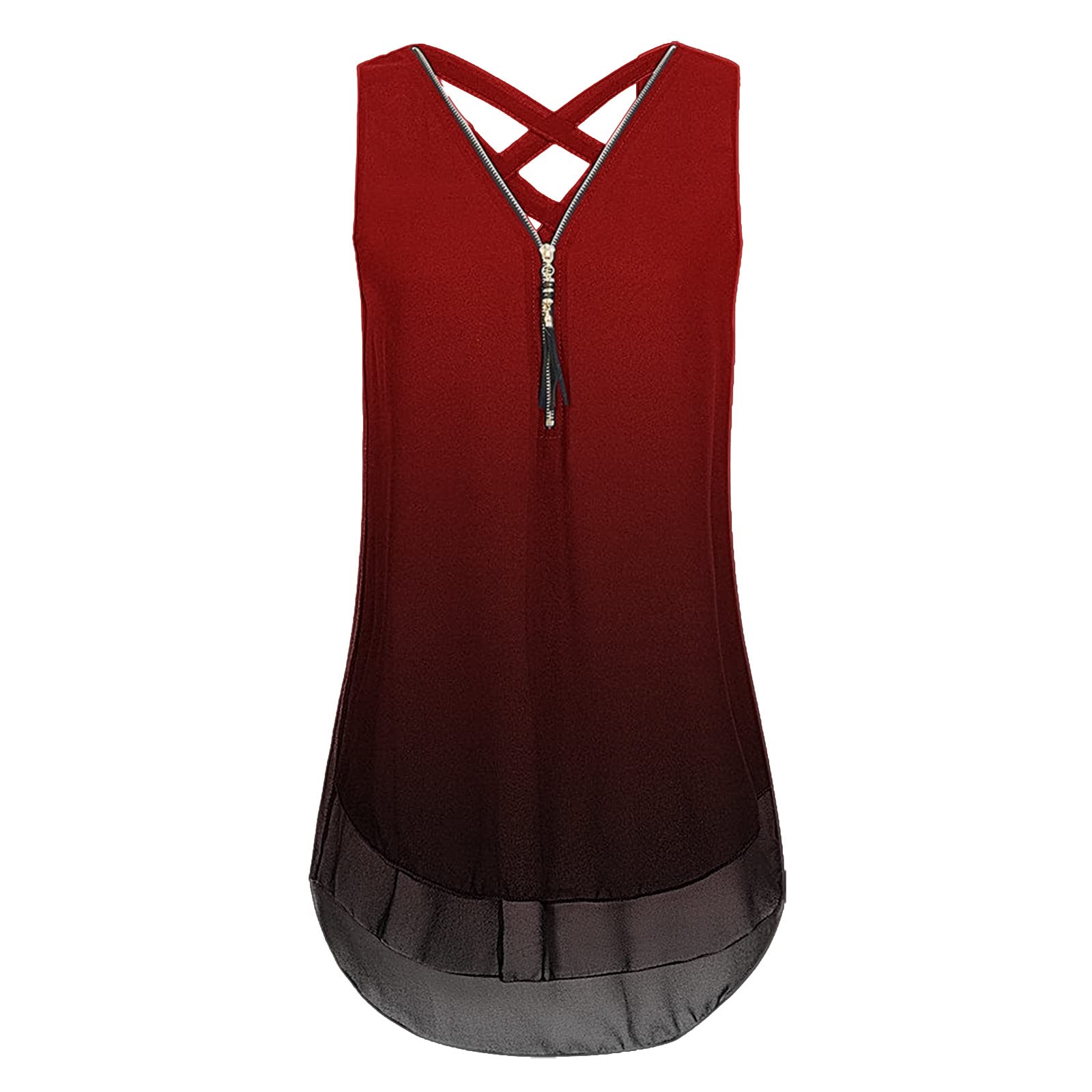 Women's Sleeveless Cross Back V-Neck Loose Tank Top with Zipper Detail - Breathable Casual Cami Shirt for Summer, Gym, Yoga & Everyday Wear