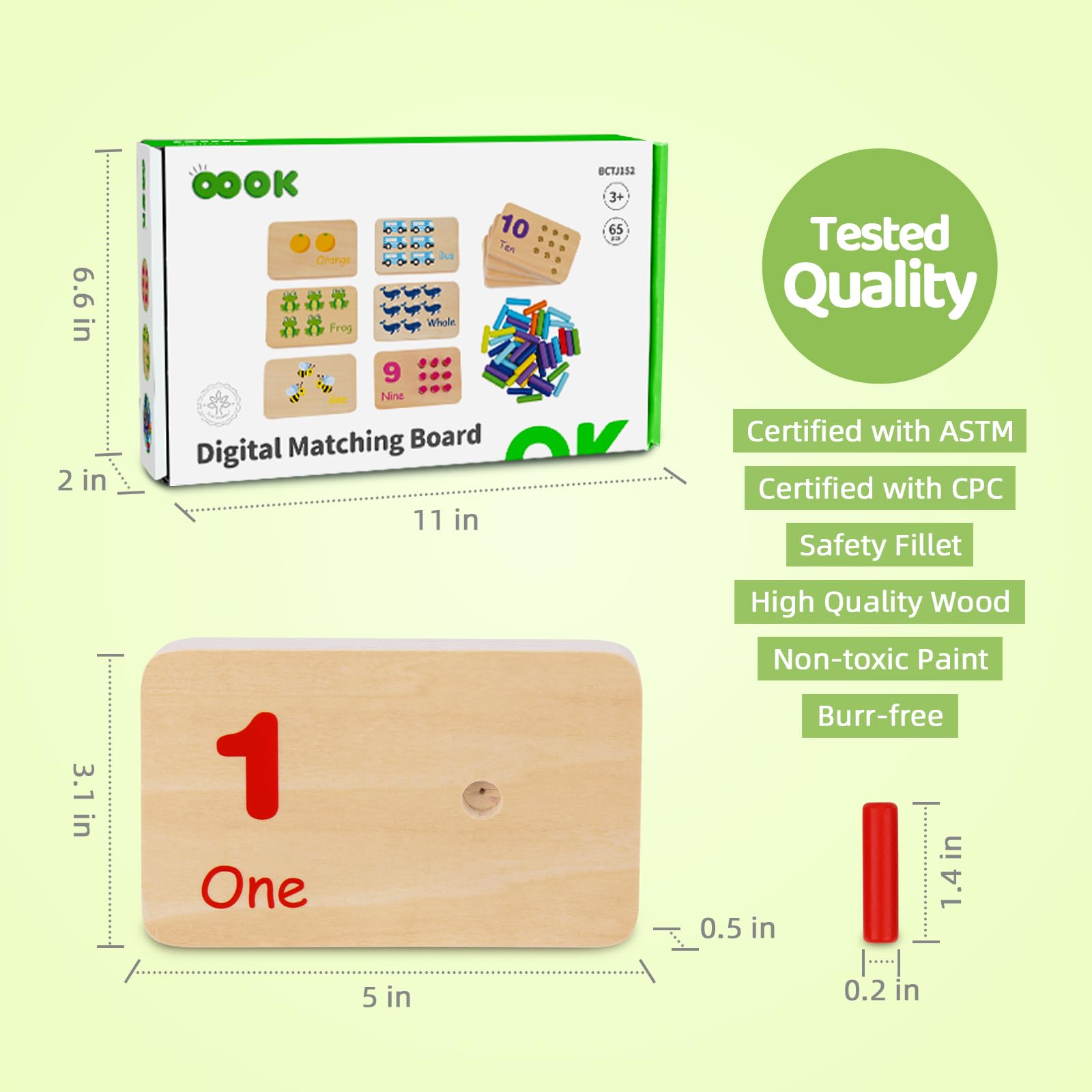 TOOKYLAND Montessori Wooden Peg Board Toy - 55 Counting Pegs for Toddlers, Kids Math Learning, Kindergarten Activities | Educational Number Manipulatives for Early Childhood Development & Homeschooling
