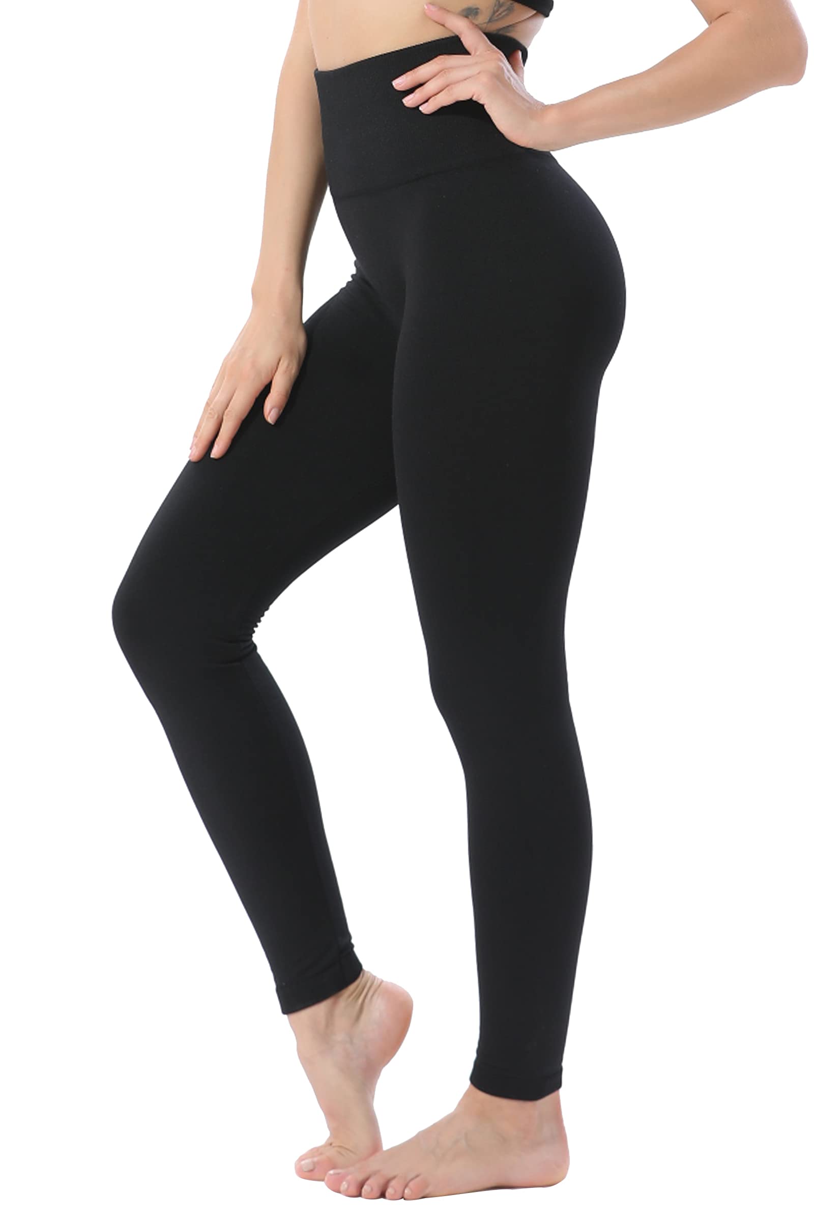 **DINNAPE Women's Winter Fleece Lined Leggings - High Waisted, Thick & Warm Tummy Control Thermal Pants in Carbon Black - Perfect for Cold Weather, Yoga, Running & Lounge Wear**