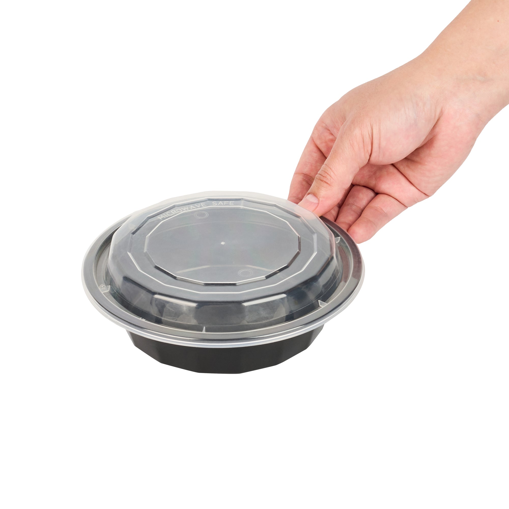 16 oz Round Black Plastic To Go Containers with Clear Lids - 100 Pack, Microwave Safe (6.25