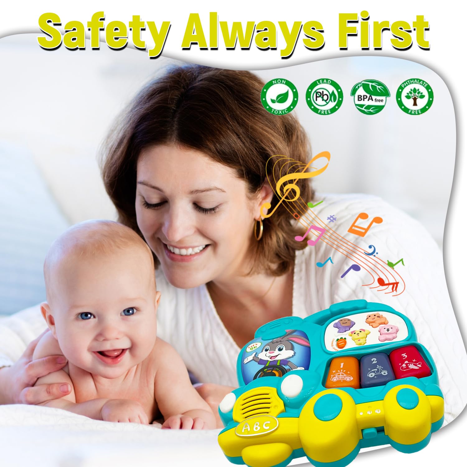 **Baby Piano Toy for Toddlers 18+ Months - Light Up Musical Keyboard with Early Learning Sounds - Educational Infant Toy for Boys & Girls - Perfect Gift for Birthdays & Holidays (Car Theme) - Great for Playtime, Learning & Sensory Development**
