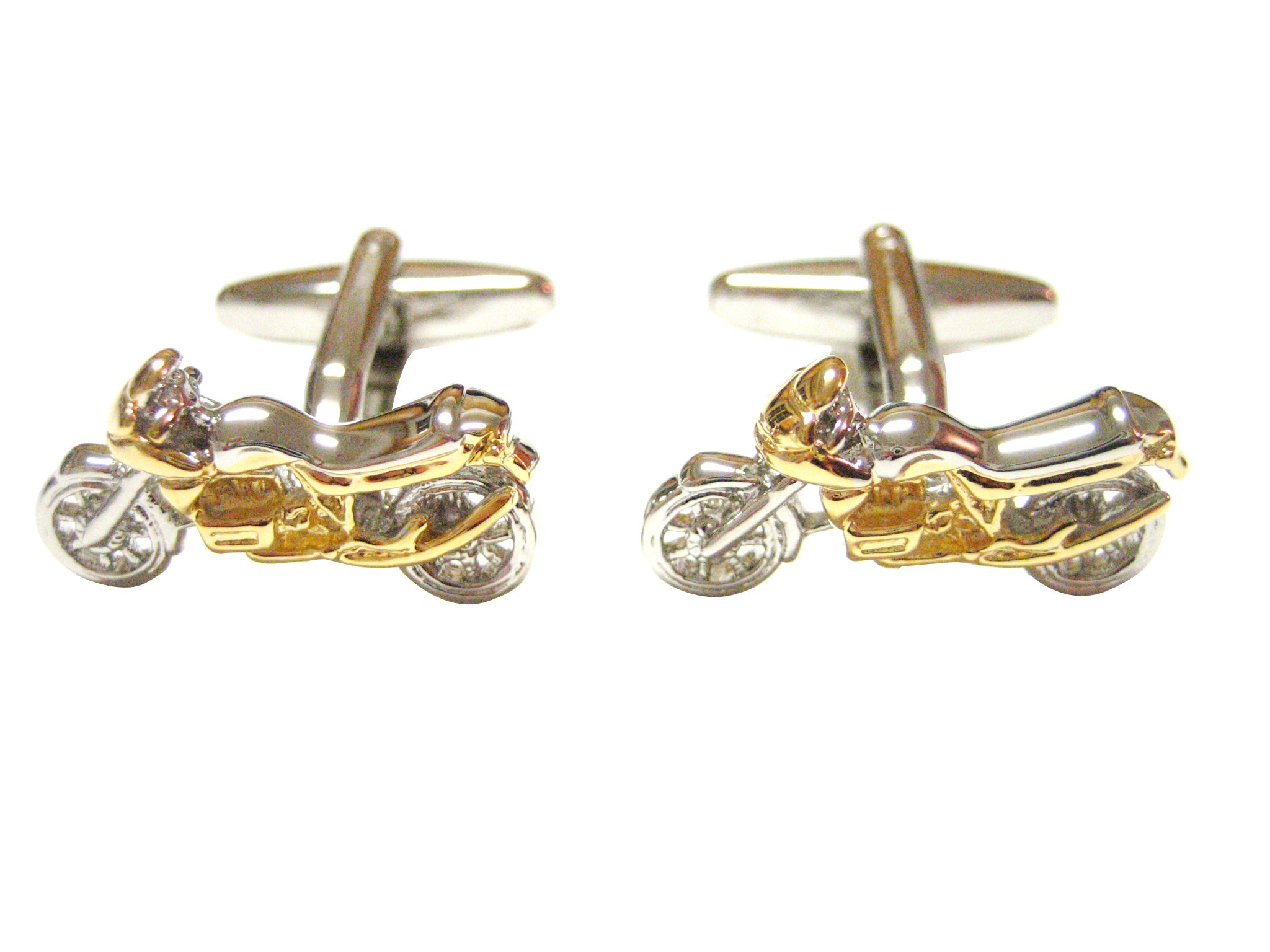 Kiola Designs Gold & Silver Dirt Bike Cufflinks for Men - Motorcycle Rider Gifts, Biker Wedding, Formal Events & Motorcycle Enthusiast Accessories