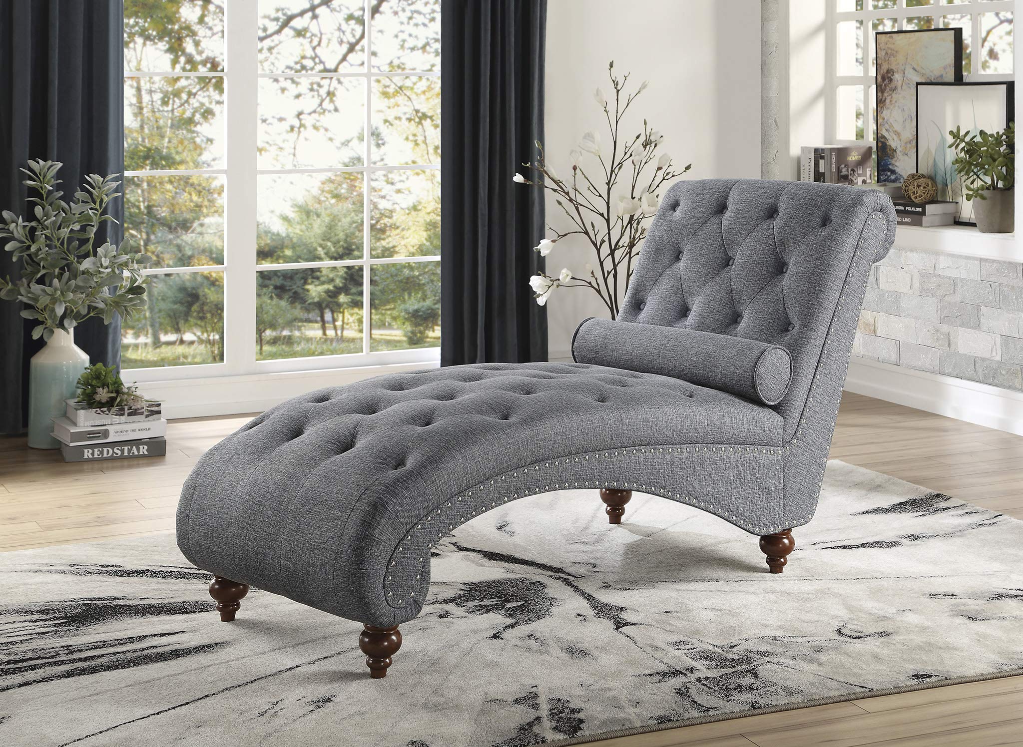 Homelegance Velvet Chaise Lounge Sofa - Modern Gray Upholstered Living Room Furniture for Relaxing & Reading | Perfect for Small Spaces & Apartment Decor