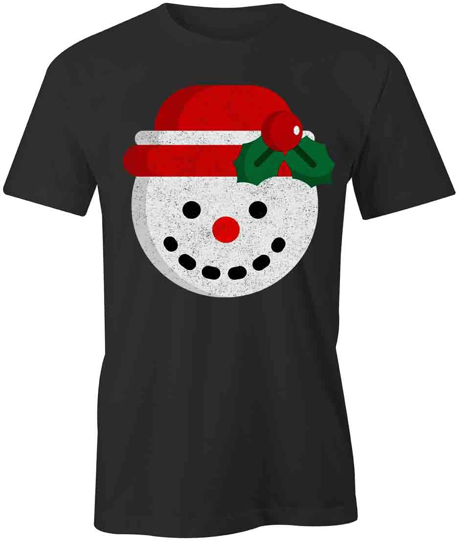 Snowman Graphic T-Shirt - Black Printed Cotton Tee for Christmas Holiday Parties & Winter Family Gatherings