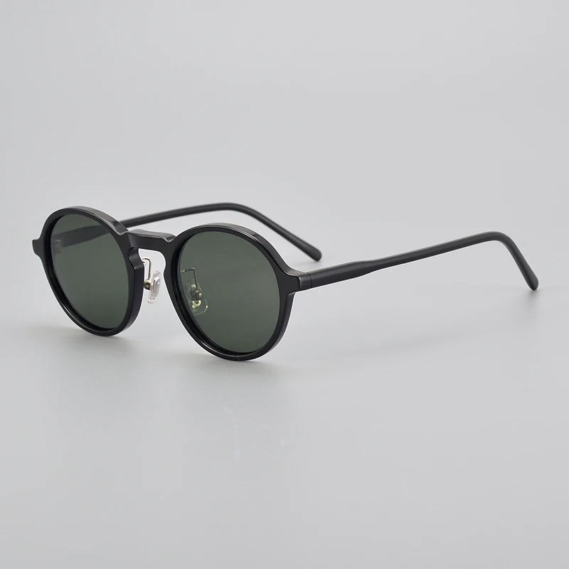 Black Unisex Full Rim Round Acetate Polarized Sunglasses 14543 - UV Protection for Driving, Beach & Outdoor Activities