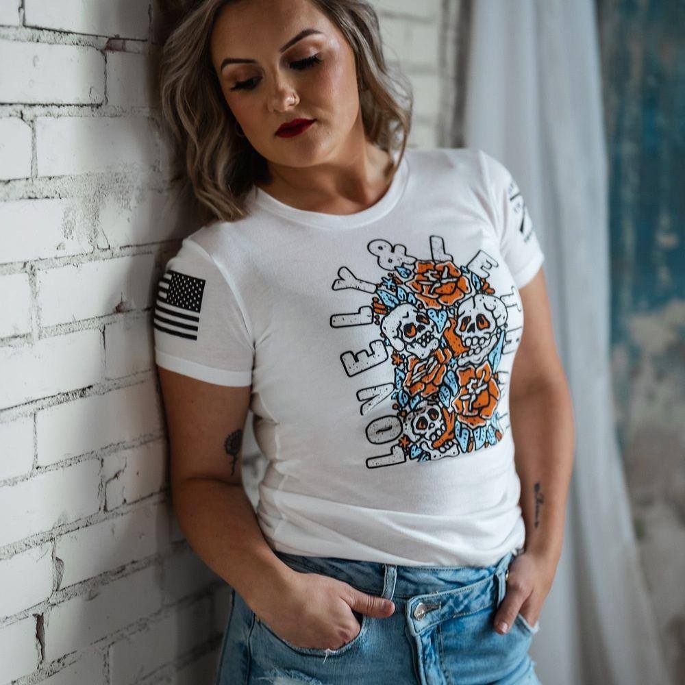 Women's Slim Fit T-Shirt - Lovely & Lethal Design - White - Perfect for Casual Wear, Gym & Street Style