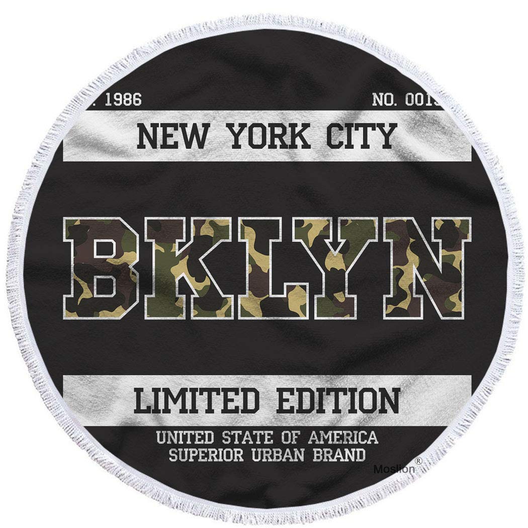 Moslion Brooklyn Round Beach Towels - Oversized 63 Inch New York City Graphic Design, Camouflage Texture Military Army Style - Soft Polyester-Microfiber for Beach, Pool, Picnic & Outdoor Activities