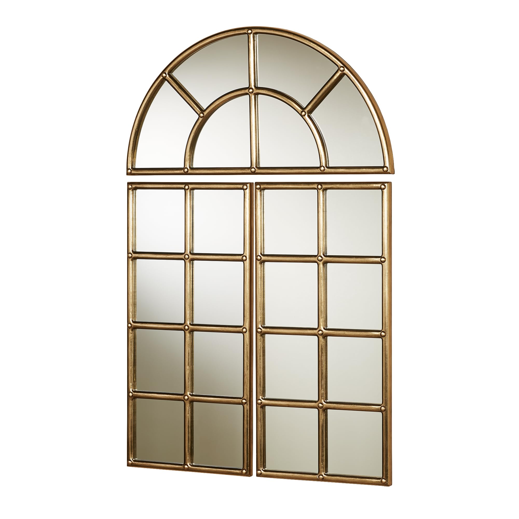Touch of Class Passage Arched Windowpane Style Wall Mirror Set - Aged Gold Finish - Set of 3 Decorative Mirrors for Bathroom, Bedroom, Living Room & Entryway - Elegant Home Decor for Hallways, Dining Rooms and Foyers