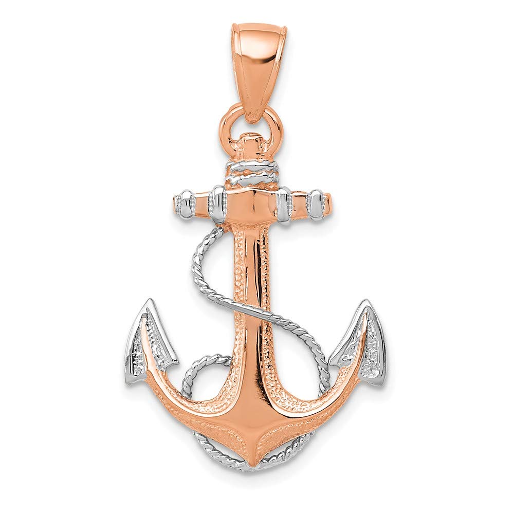14K Yellow Gold & Rose Gold Rhodium-Plated Anchor with Rope Pendant Necklace - Perfect for Nautical Lovers, Beach Weddings & Everyday Elegant Jewelry