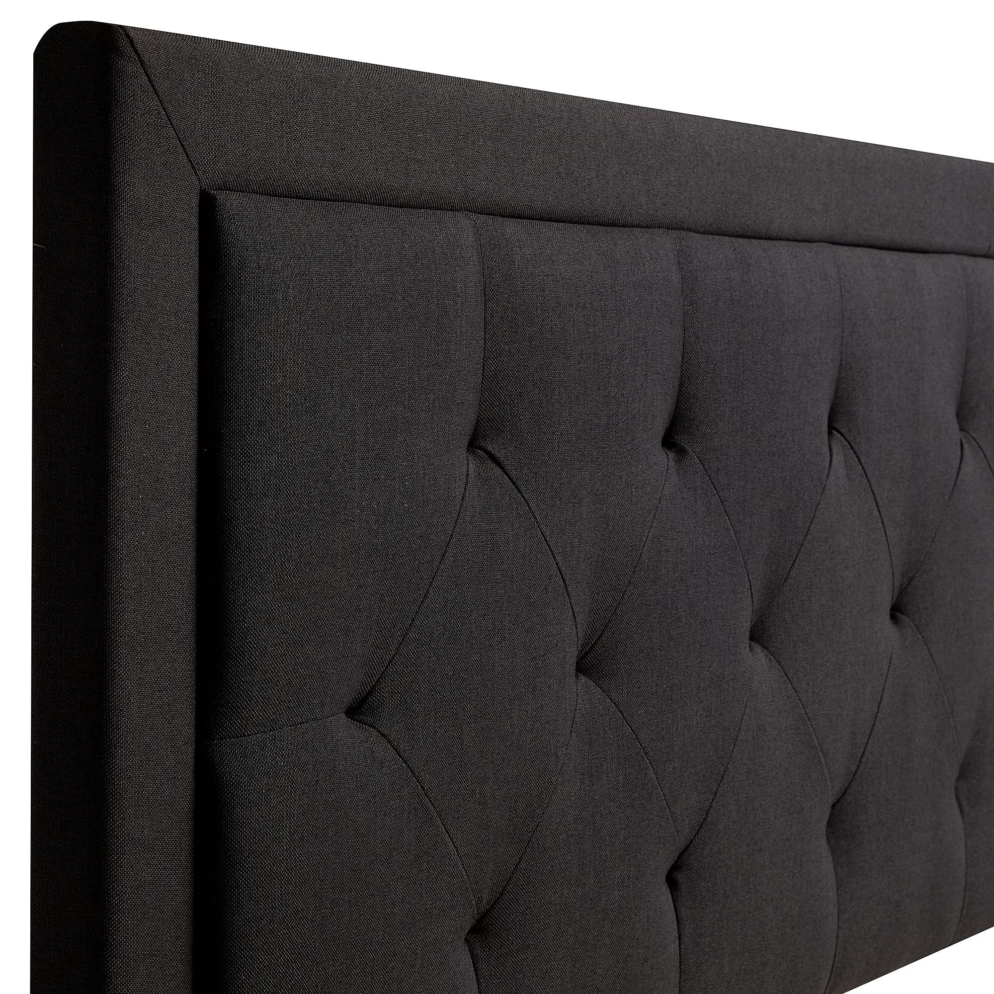 LUCID King Size Upholstered Platform Bed Frame with Headboard - No Box Spring Needed - Modern Black Bedroom Furniture for Master Bedroom & Guest Room