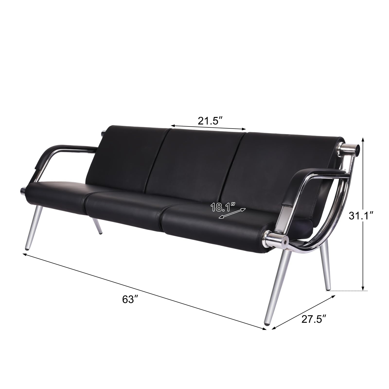 Kinfant 5-Seat Waiting Room Sofa Set - PU Leather Office Reception Chairs with Armrests for Waiting Areas, Airport Lounges, Hospitals & Banks (Black) - Durable Commercial Furniture for High-Traffic Public Spaces