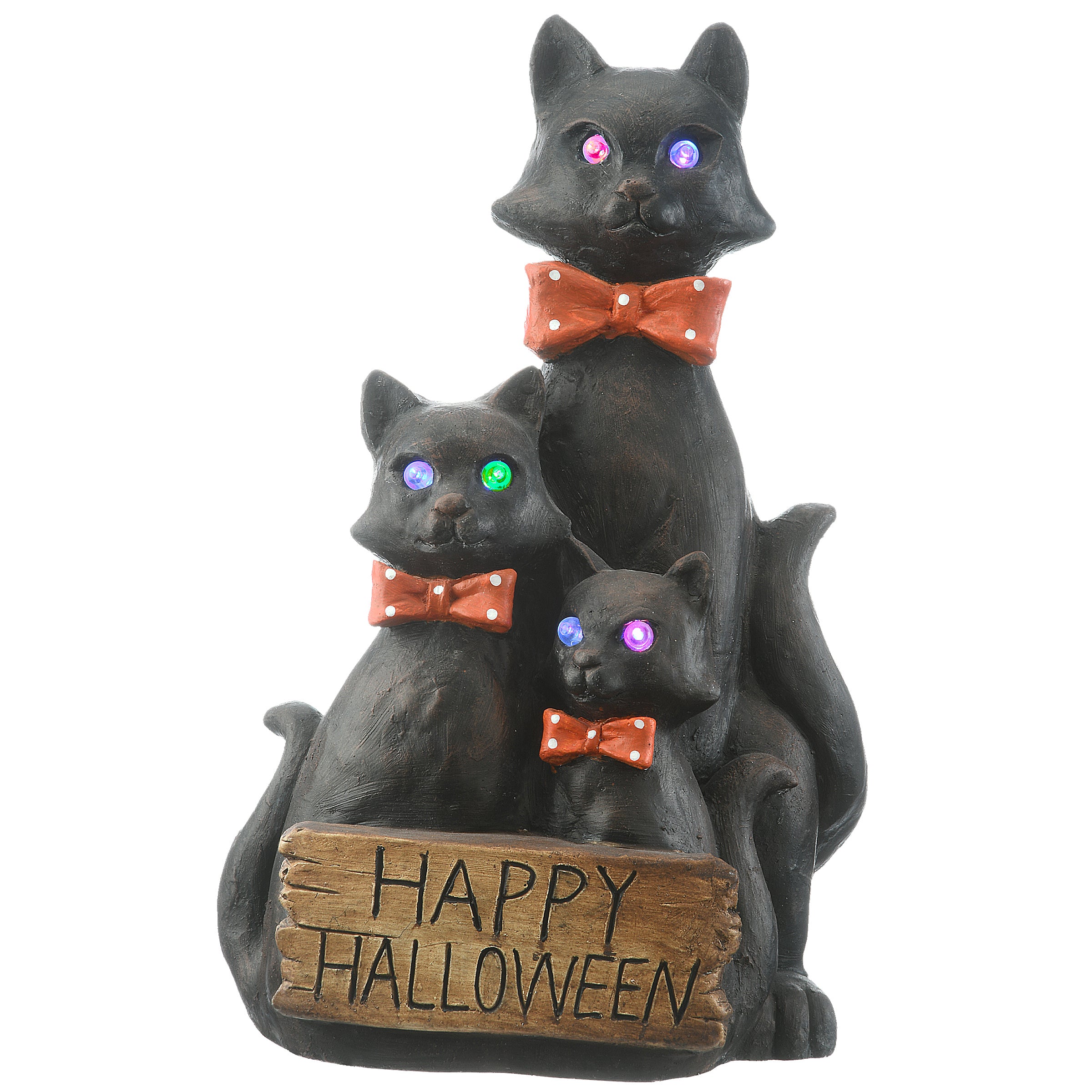 21 Inch Halloween Decor - 3 Black Cats with Happy Halloween Sign & Multi-Color LED Lights for Indoor/Outdoor Party Decorations