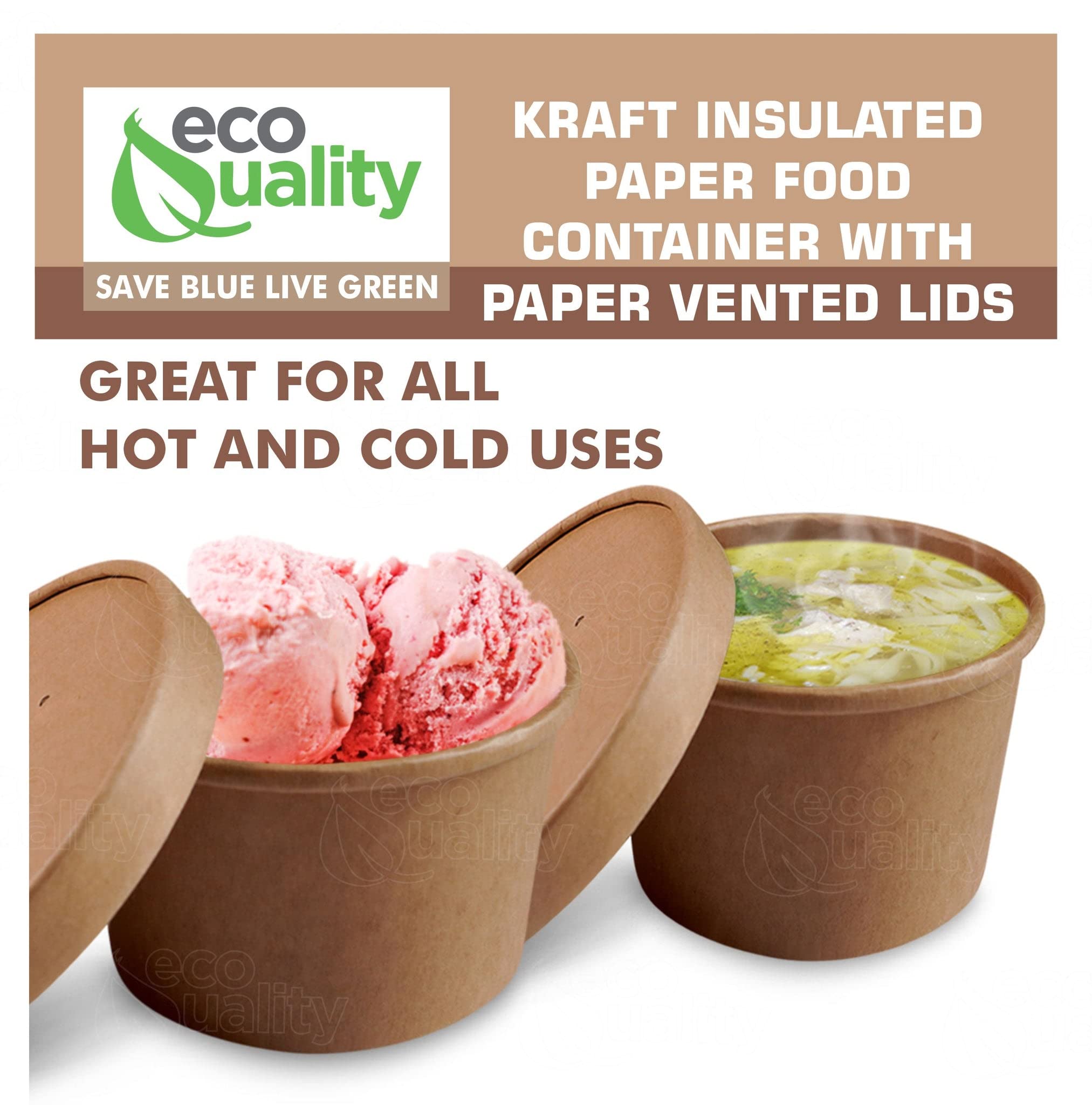 Eco-Friendly Disposable Kraft Paper Soup Containers with Lids - 12oz Microwave & Freezer Safe Takeout Bowls for Ice Cream, Frozen Yogurt, Desserts (Pack of 100) - Perfect for Parties, Catering & Food Storage