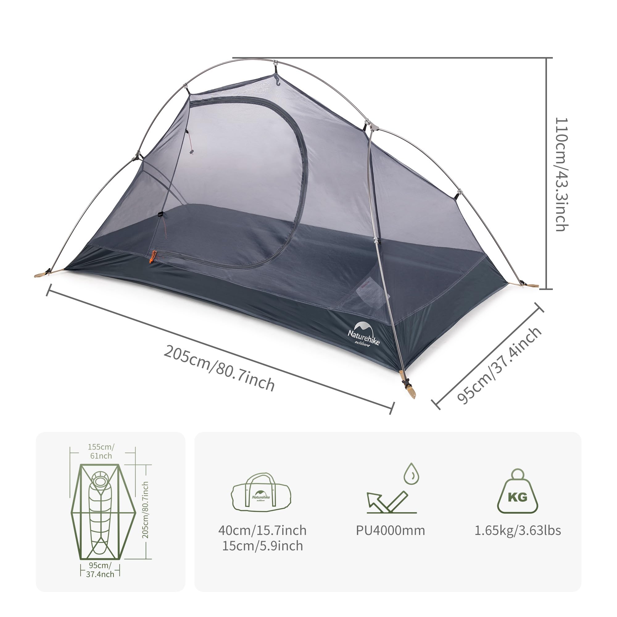 Naturehike 1-Person Backpacking Tent - Lightweight, Waterproof & Free Standing for Bikepacking & Hiking - Includes Footprint for Outdoor Adventures & Camping Trips