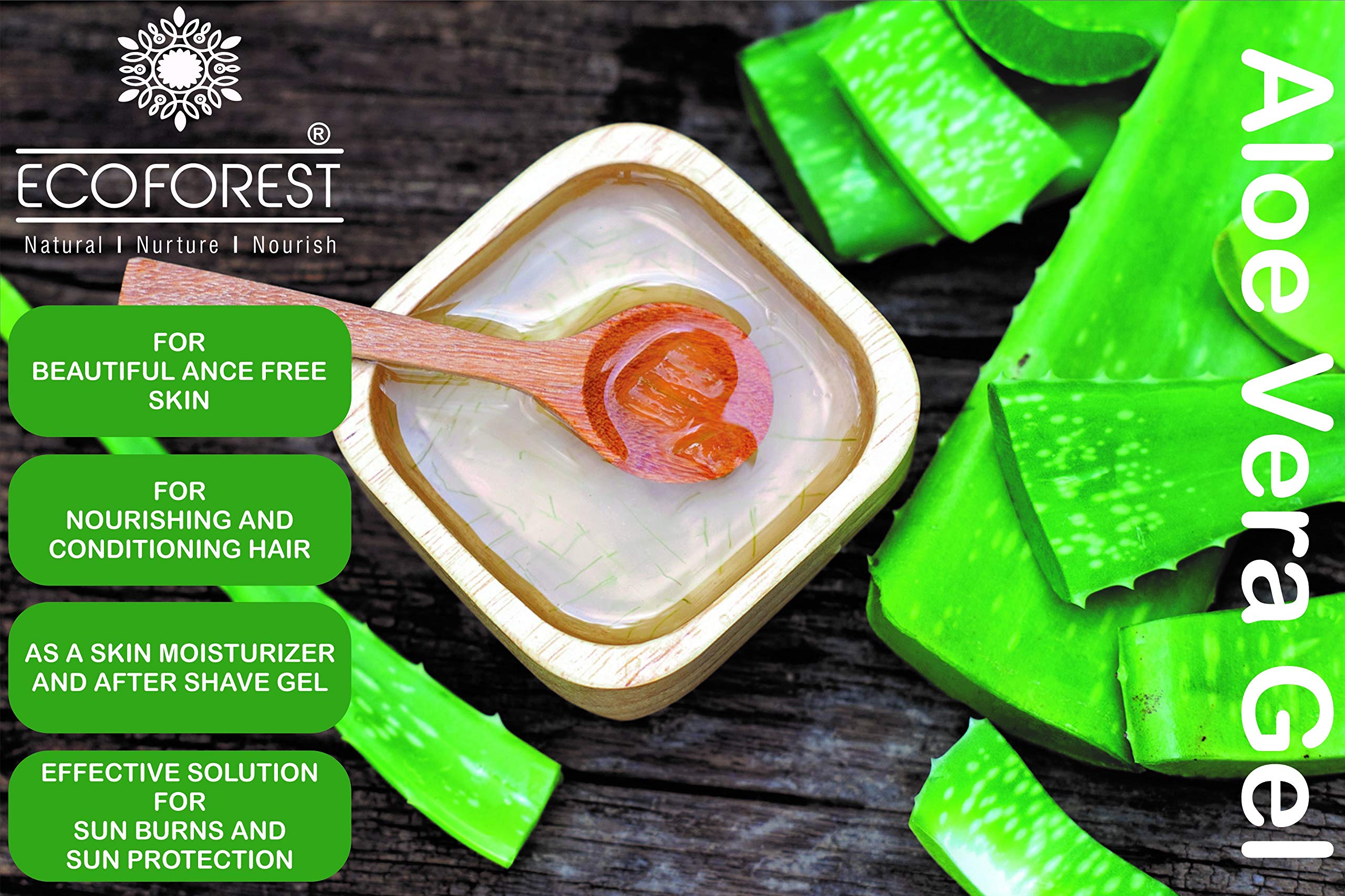 EcoForest 99% Pure Aloe Vera Gel with Vitamin E - Paraben Free, 200ml + 20ml Bonus - Organic Skin & Hair Care for Face, Acne Scars, Sunburn Relief & Daily Moisturizing - Perfect for Sensitive Skin & Natural Hair Treatment