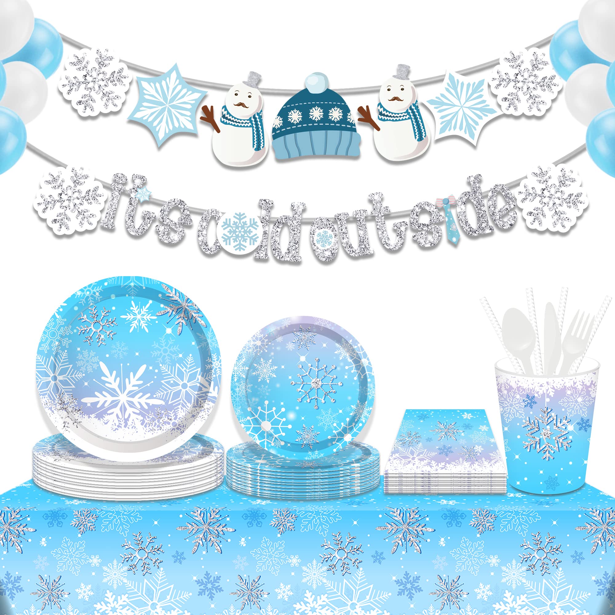 116-Piece Snowflake Winter Wonderland Party Supplies Set - 16 Guest Tableware Kit with Plates, Napkins, Cups & Forks for Christmas, Birthday & Holiday Celebrations | Perfect for Winter Themed Parties, Family Gatherings & Festive Decorations