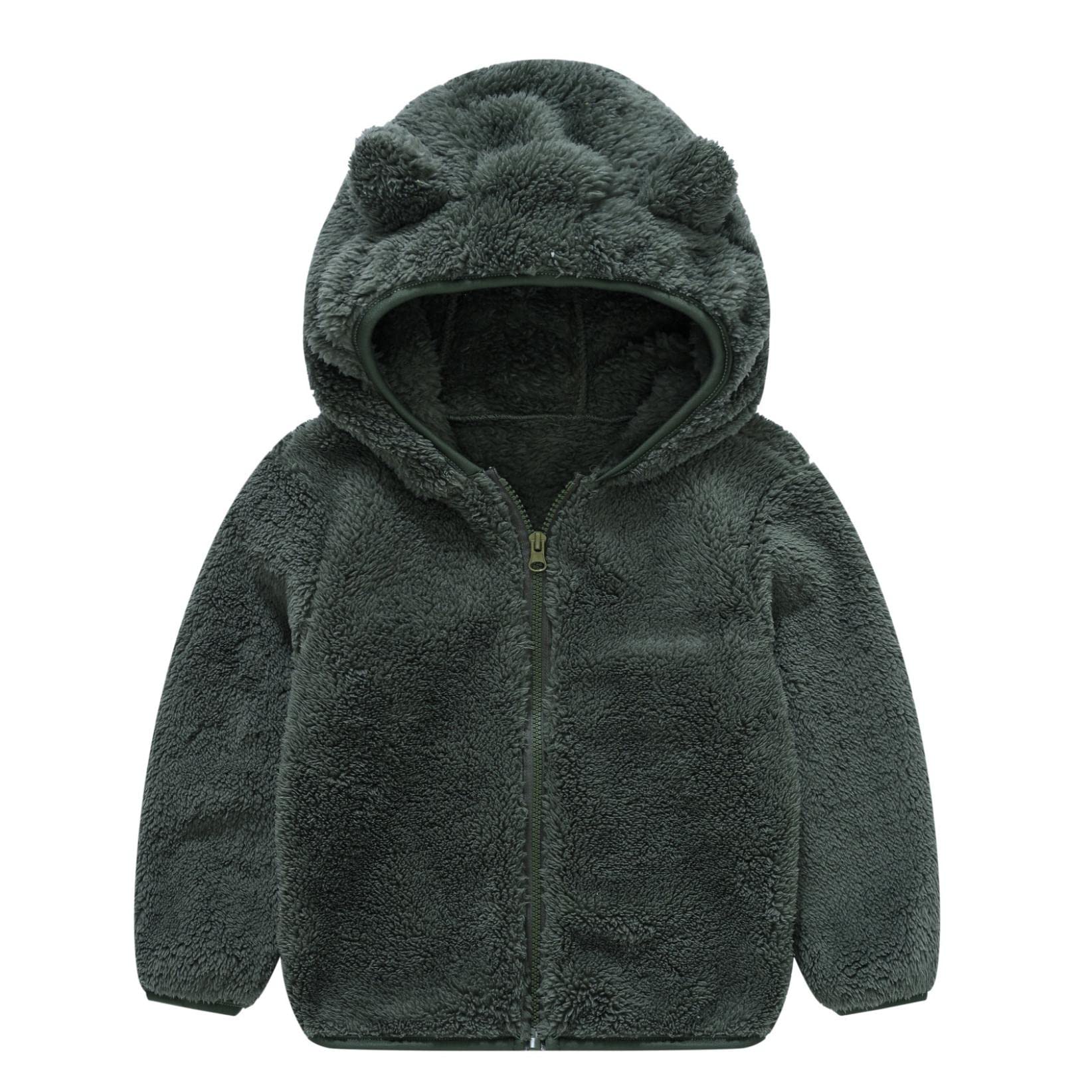 **Cute Bear Ear Fleece Hoodie Jacket for Baby Boys & Girls - Warm Winter Snowsuit with Zip-Up Romper - Perfect for Outdoor Play & Cold Weather**