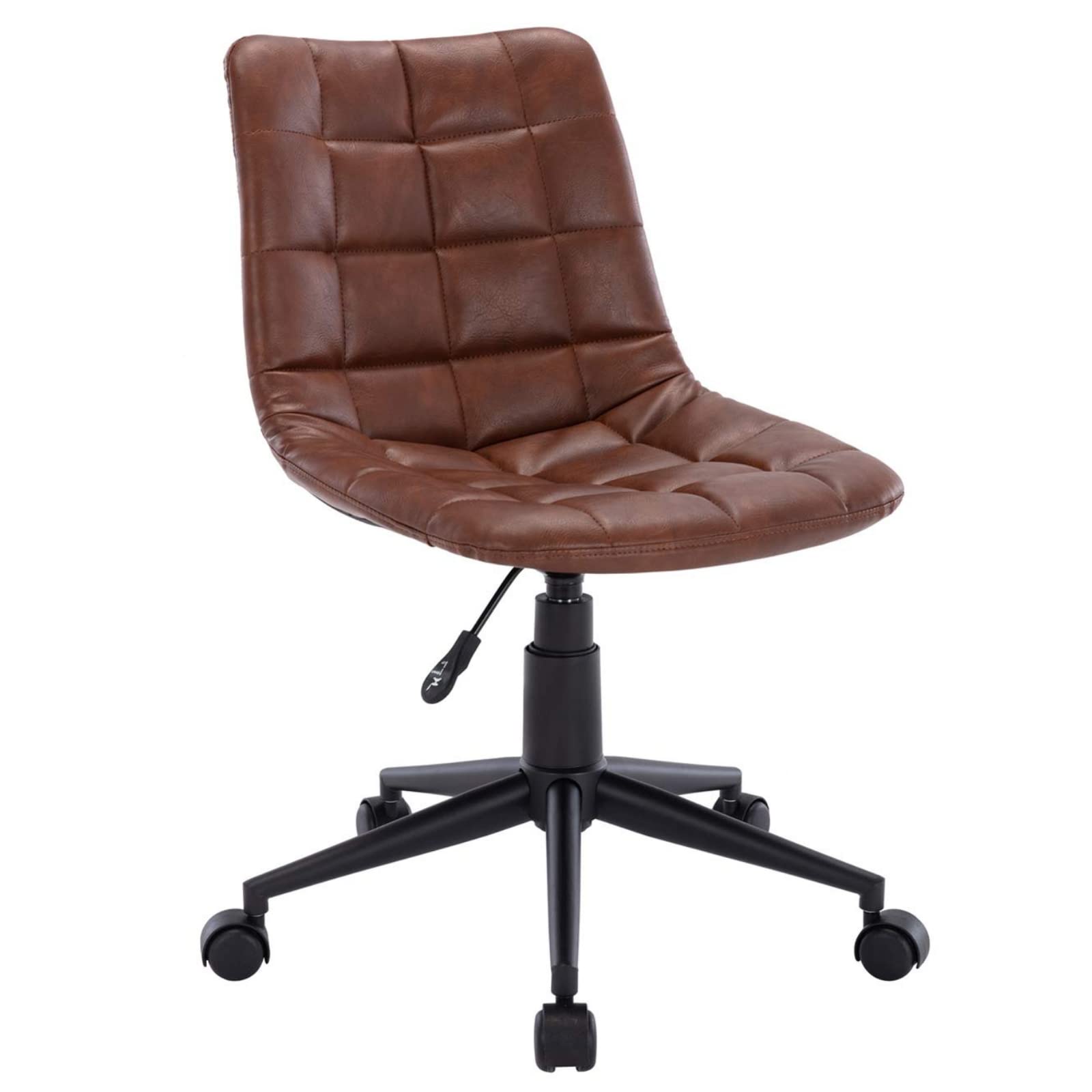 Ergonomic Armless Desk Chair - Faux Leather Adjustable Swivel Rolling Task Chair for Home Office, Study Room & Workspace - Modern Computer Chair in Brown