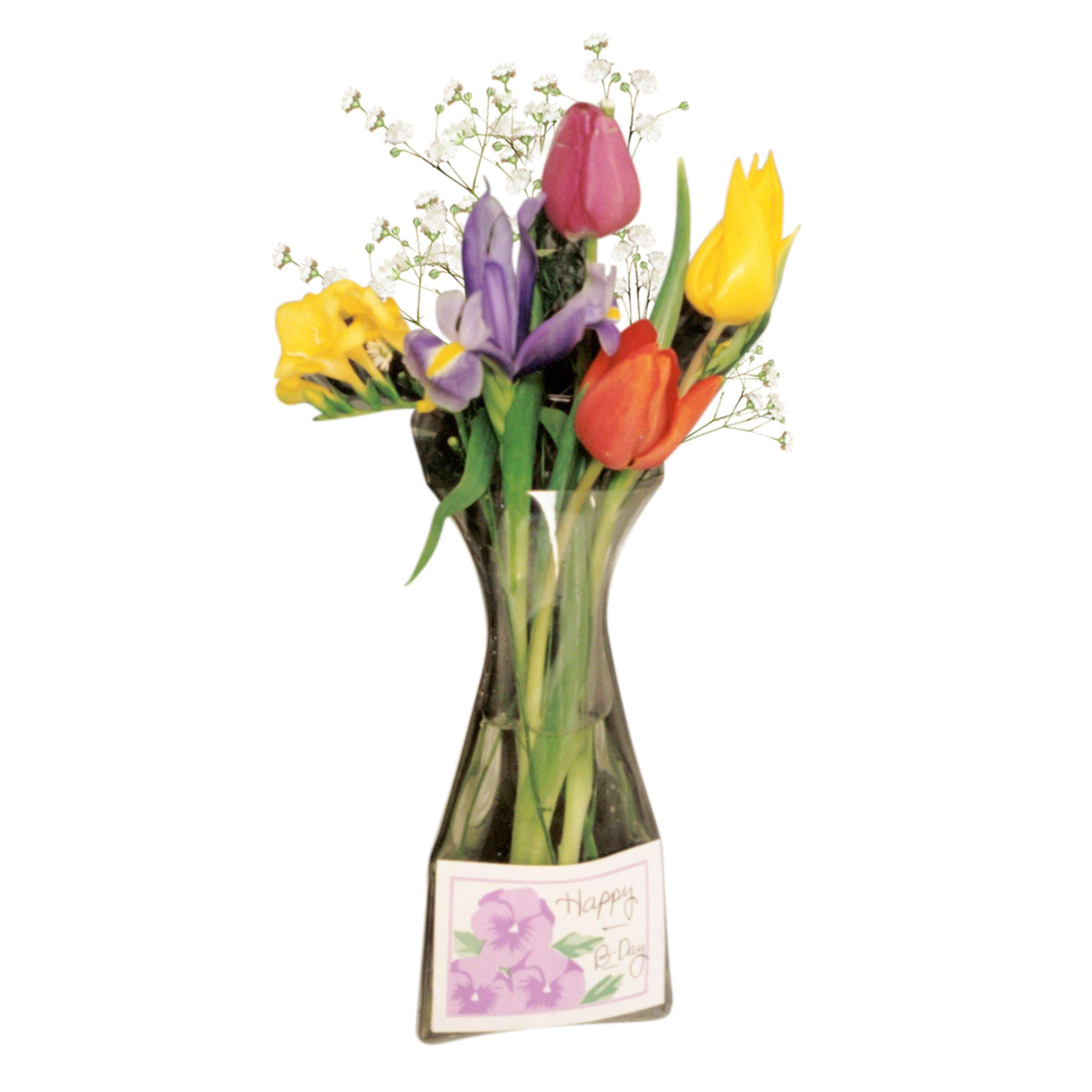 Vinyl Window Vase with Pocket for Gift Cards or Business Cards - Attaches to Windows & Mirrors - Holds Flowers, Water & Greenery - Perfect for Home Decor, Office Gifts & Wedding Favors