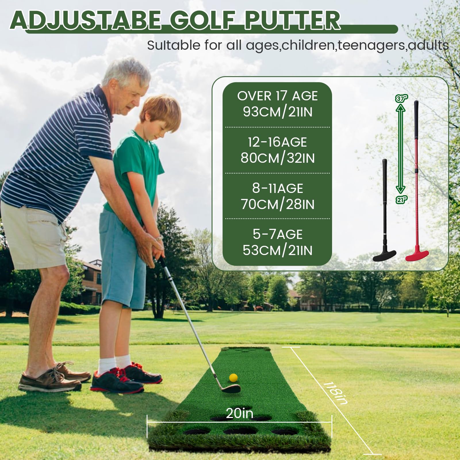 Premium Golf Pong Putting Green Set - Indoor & Outdoor Golf Game with 2 Putters, 2 Golf Balls, 2 Cups & Flags - Perfect Backyard Party, Practice Mat for Adults, Fathers & Golf Enthusiasts - Great for Family Gatherings, Birthday Parties & Golf Training