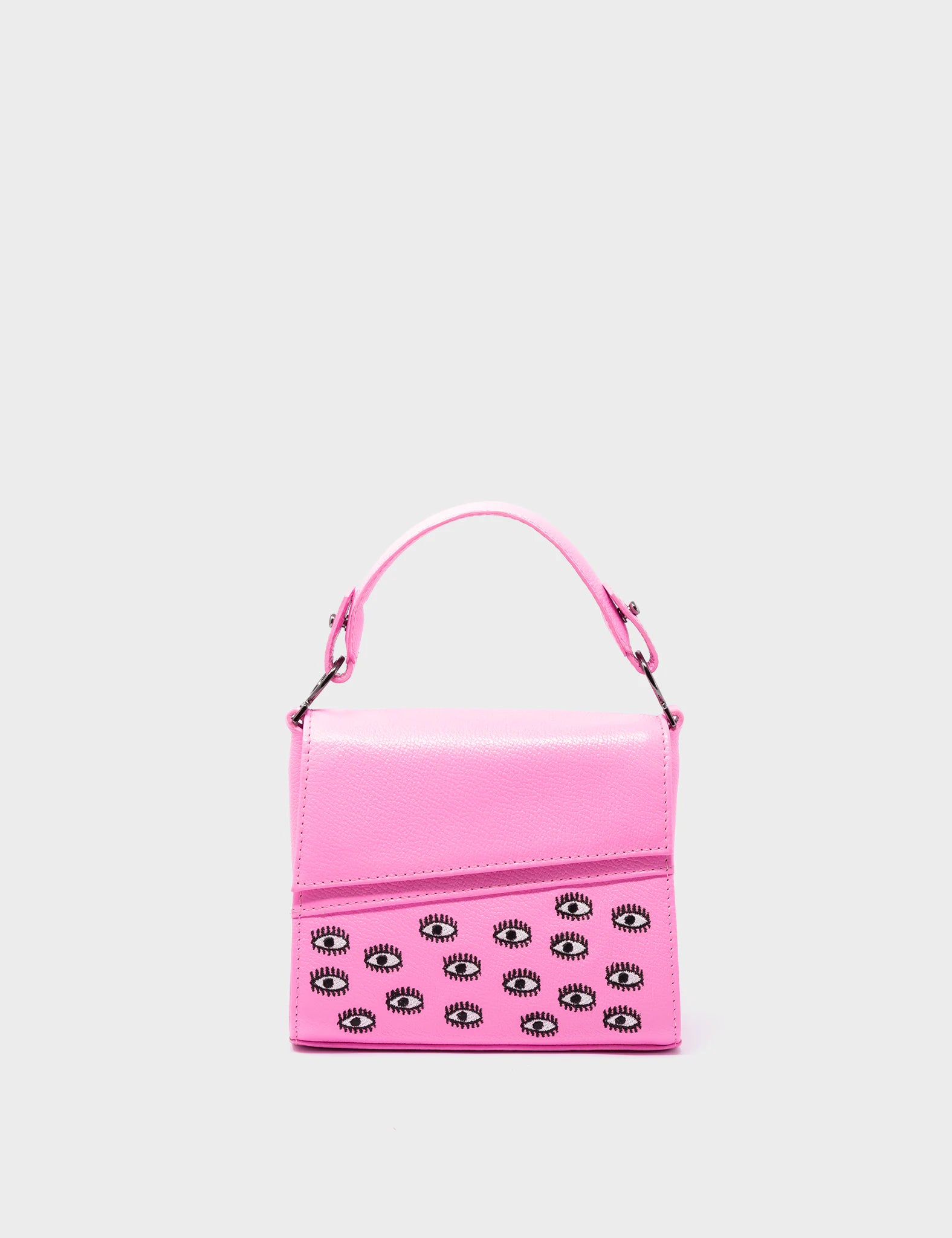Anastasio Micro Crossbody Handbag - Pink Leather with Eyes Embroidery - Perfect for Women's Daily Use, Travel & Parties