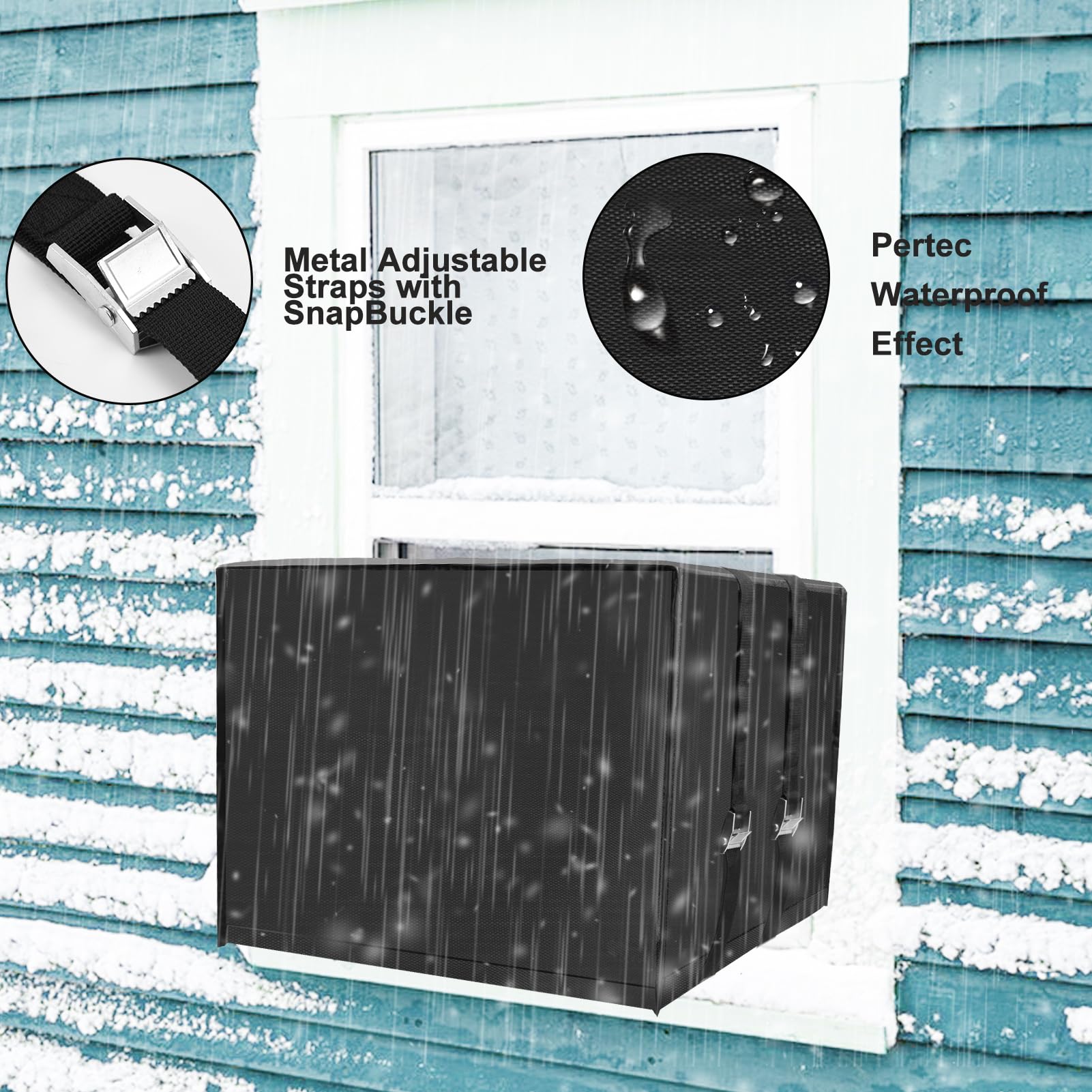 3-Layer Insulated Waterproof Window AC Cover - Black Outdoor Air Conditioner Protector for 21