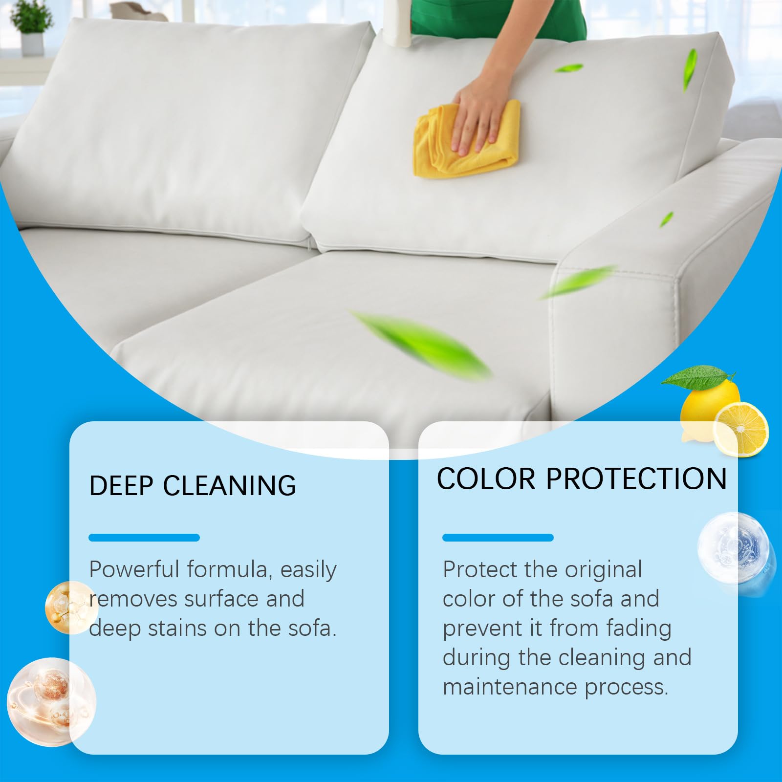 No-Wash Fabric Cleaner Spray - Upholstery & Sofa Cleaner for Furniture, Car Seats, Mattress - Stain Remover & Odor Eliminator (2-Pack) - Perfect for Pets, Kids & Everyday Messes