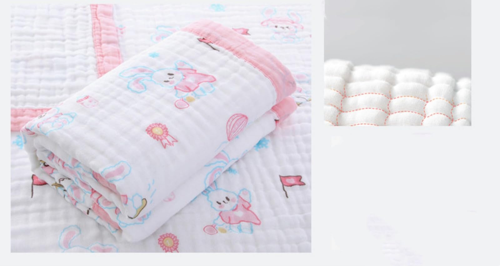 CHUANGOU 6-Layer Ultra Soft Cotton Muslin Baby Washcloth - Pink | Gentle for Newborn Skin, Perfect for Bathing & Swaddling