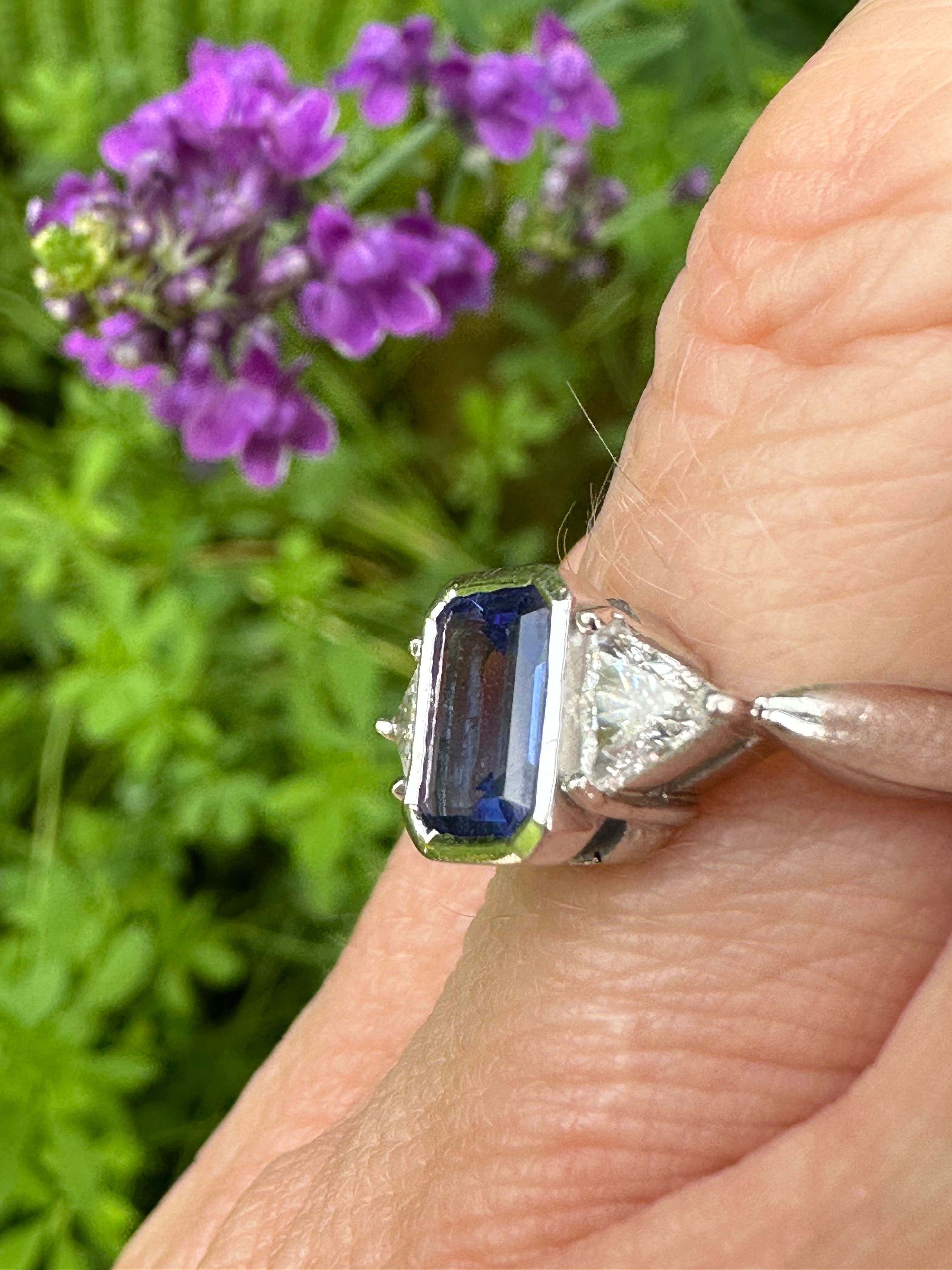 Exquisite White Gold Tanzanite & Diamond Trilogy Ring for Women | Elegant Engagement, Wedding, or Anniversary Jewelry Gift
