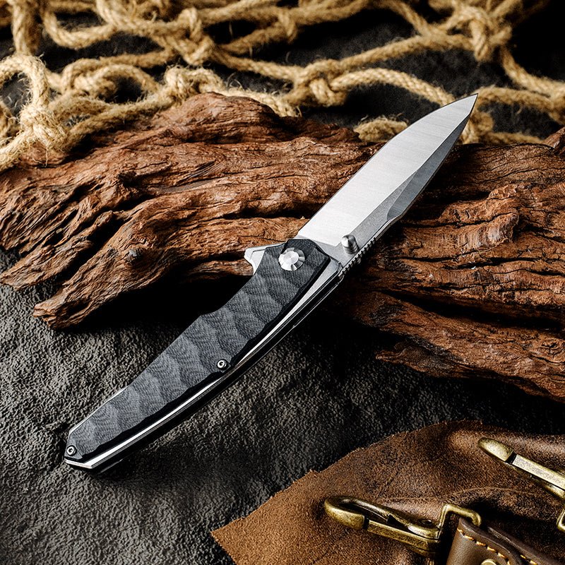 Premium D2 High Carbon Stainless Steel Pocket Knife with G10 Handle & Pocket Clip - EDC, Camping, Hiking & Outdoor Survival Tool