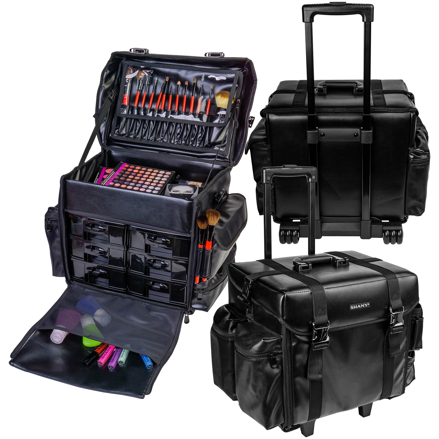 Professional Makeup Artist Rolling Trolley Case - Portable Cosmetic Organizer with Free Mesh Bags for Beauty Tools & Supplies | Perfect for Salon, Bridal, and Mobile Makeup Services