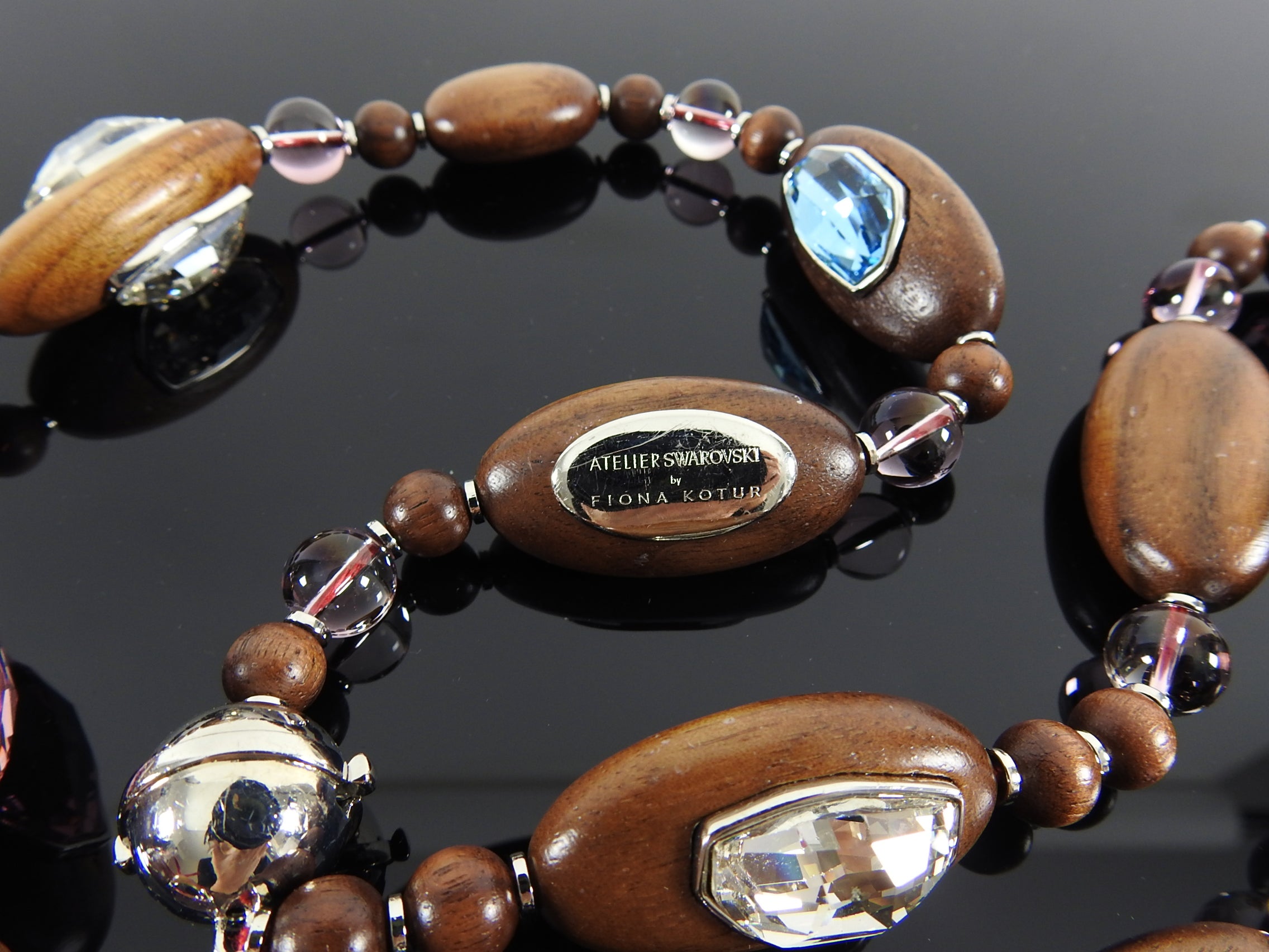 Atelier Swarovski x Fiona Kotur Walnut Wood Crystal Bead Necklace - Elegant Handmade Jewelry for Women, Perfect for Weddings, Parties & Special Occasions