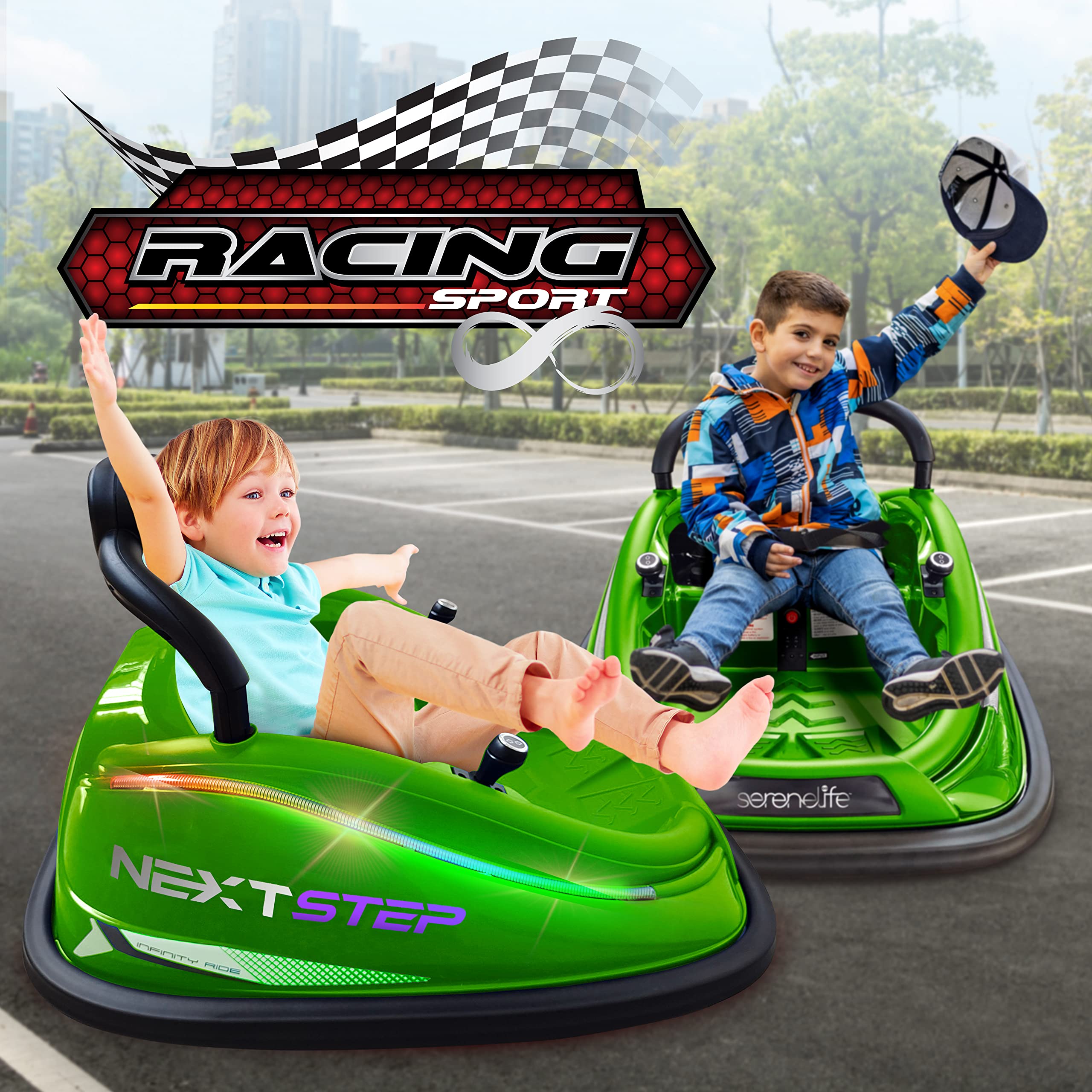 SereneLife 12V Electric Bumper Car for Kids Ages 3-8 – Remote Control Ride-On Toy with 360° Spin, LED Lights & Safety Belt | Indoor/Outdoor Play, Birthday Gifts, Amusement Park Fun