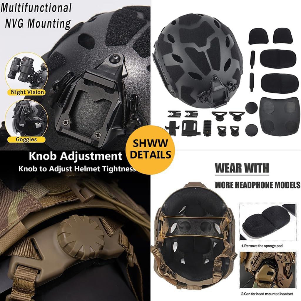 Tactical Fast SF Airsoft Helmet Set with Noise Canceling Headset, Paintball Mask, Goggles, Battery Bag & Signal Lights | L4G24 & NVG Models | Adjustable Hunting Gear for CS, Outdoor BBS Games & Military Simulation