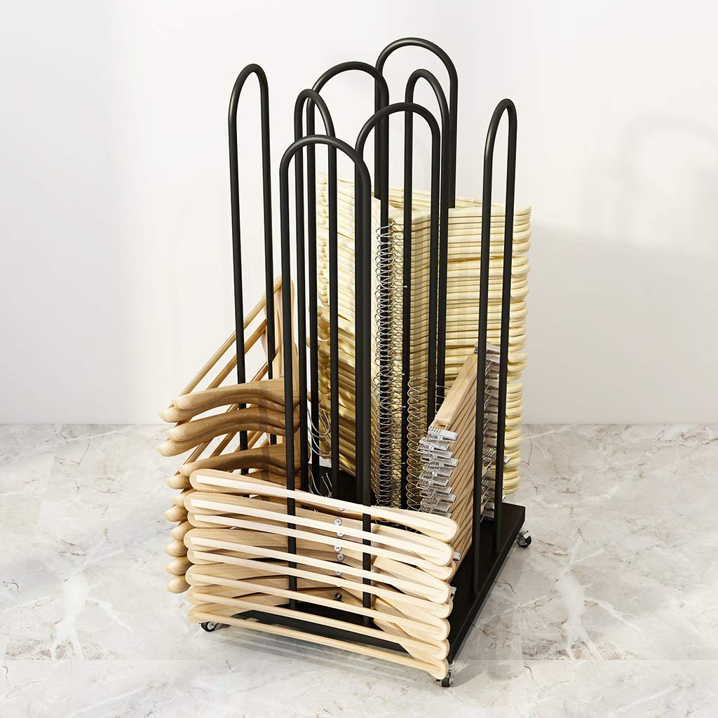 SAFWEL 4-Side Storage Hanger Stacker Cart with Wheels - Heavy Duty Iron Frame Hanger Organizer Holds 150 Clothes Hangers - Space Saving Closet Storage Solution for Bedroom, Laundry Room & Retail Stores