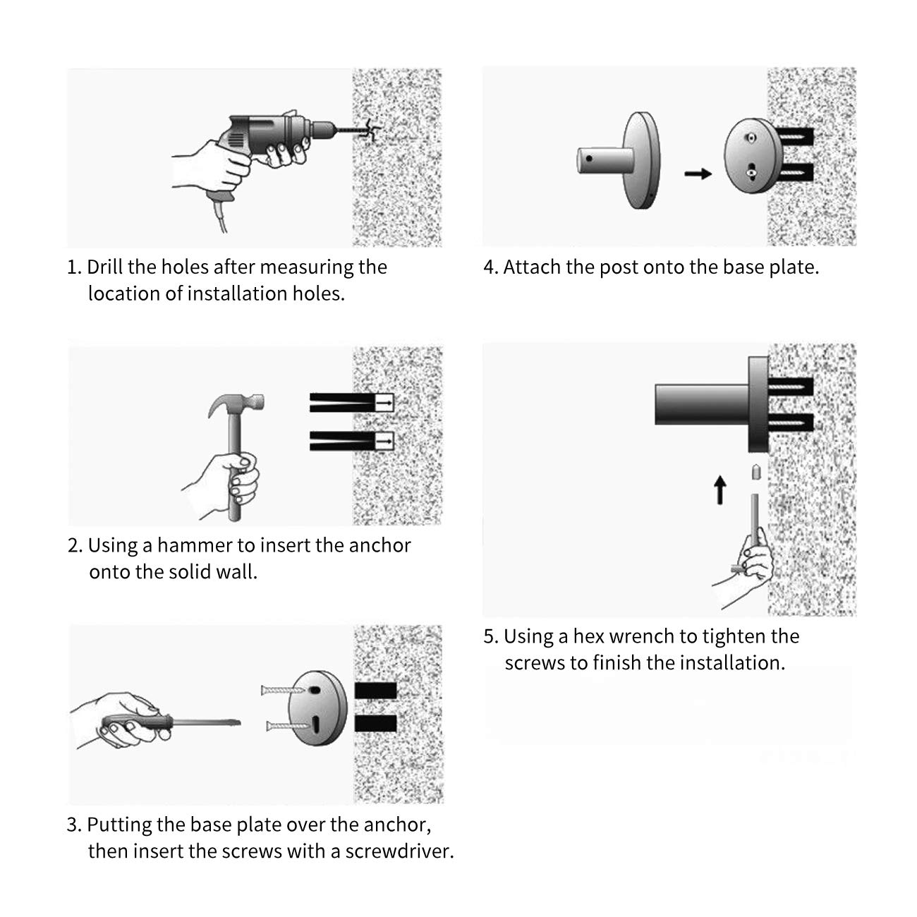 Hoooh 4-Piece Brushed Stainless Steel Bathroom Accessories Set - Wall Mounted Double Towel Bar, Hand Towel Rack, Toilet Paper Holder & Robe Hooks (BS101S4-BN) - Modern Bathroom Organization for Home & Hotel Use