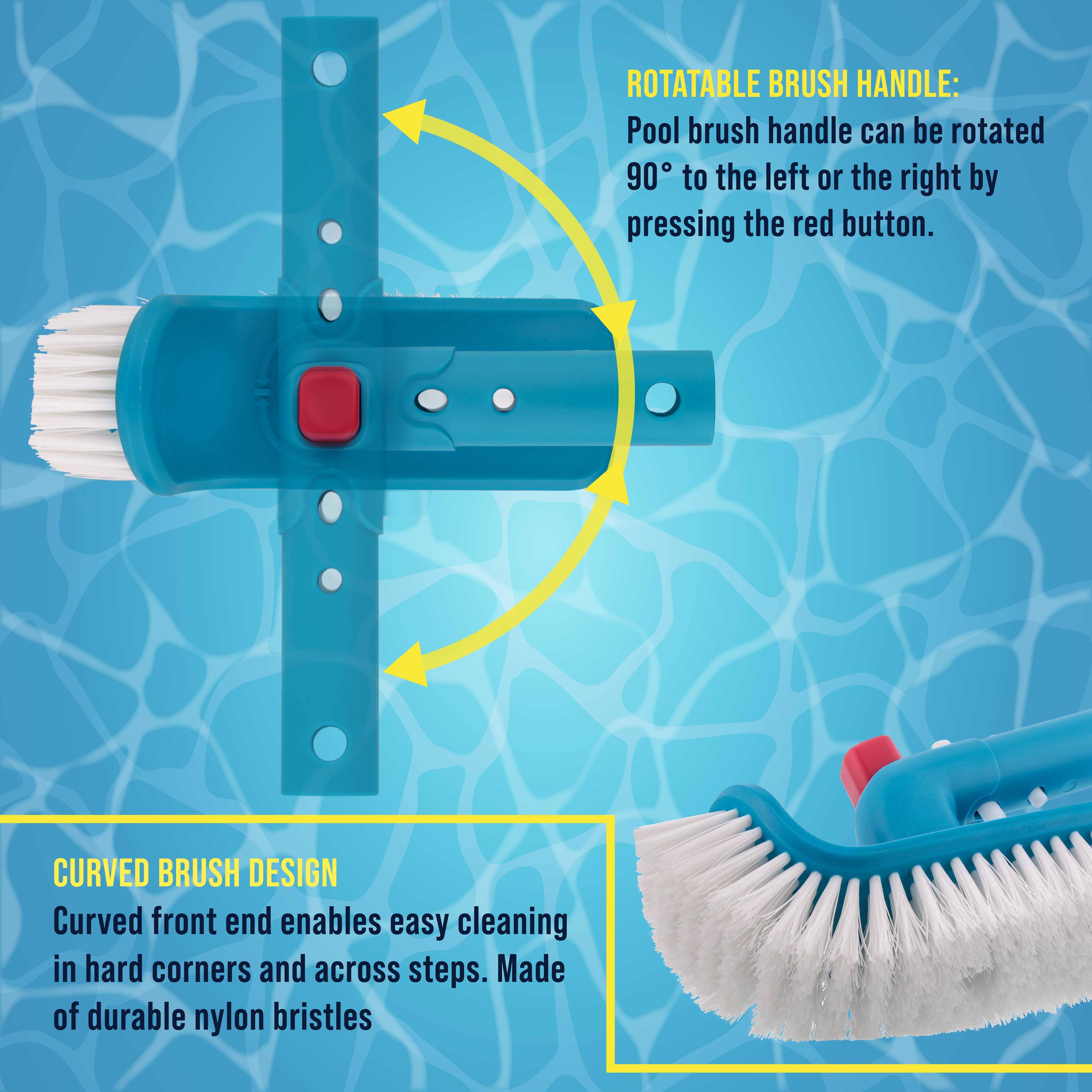 Professional Pool Step & Corner Cleaning Brush with 180° Adjustable Handle - Ideal for Swimming Pools, Spas & Hot Tubs - Heavy-Duty Scrub Brush for Tile, Walls & Hard-to-Reach Areas