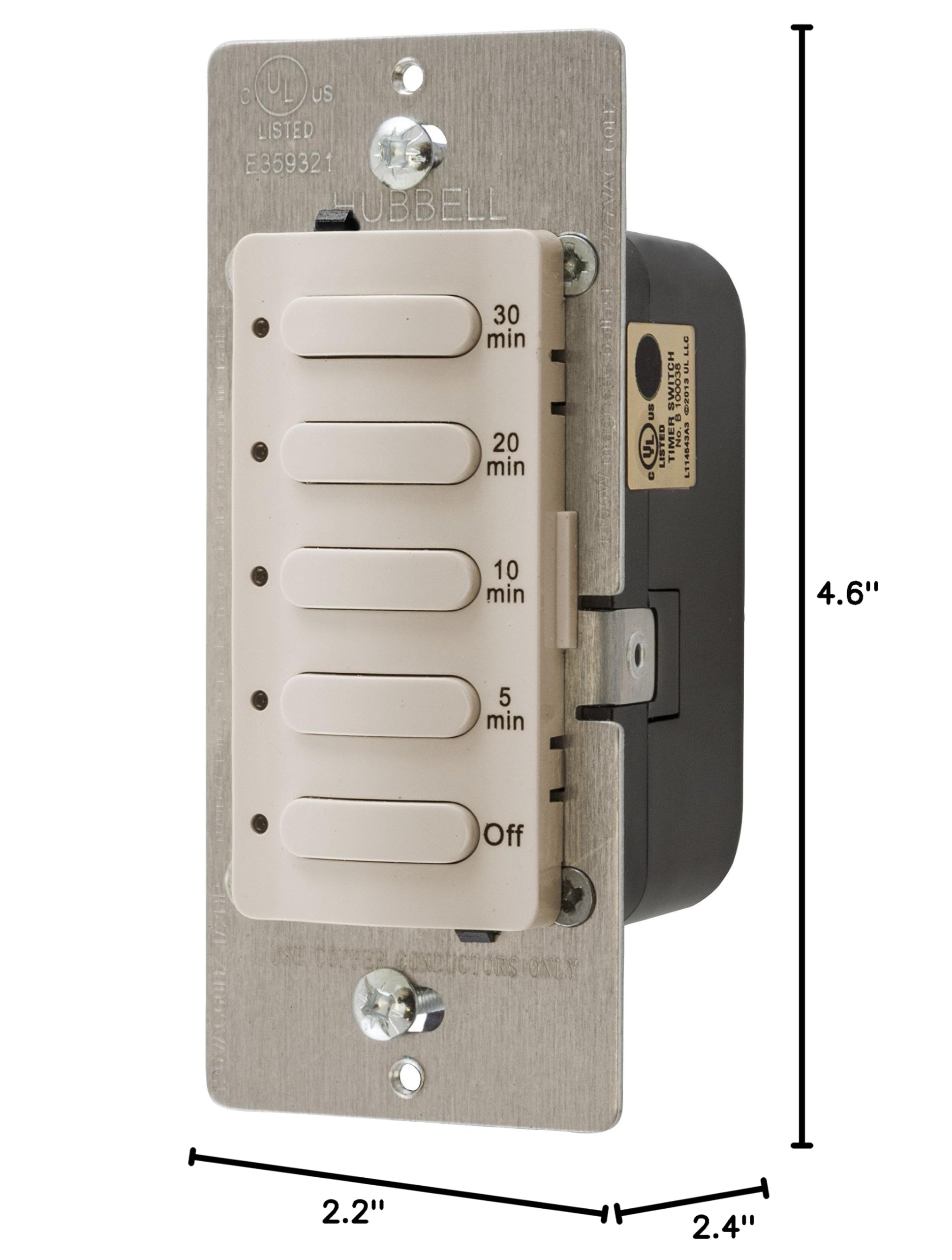 Bryant Electric DT5030LA 30-Minute Digital Timer with Preset 5/10/20/30 Minute Settings, LED Indicator & Push Button Switch - Light Almond Finish | Perfect for Home Automation, Lighting Control & Energy Savings
