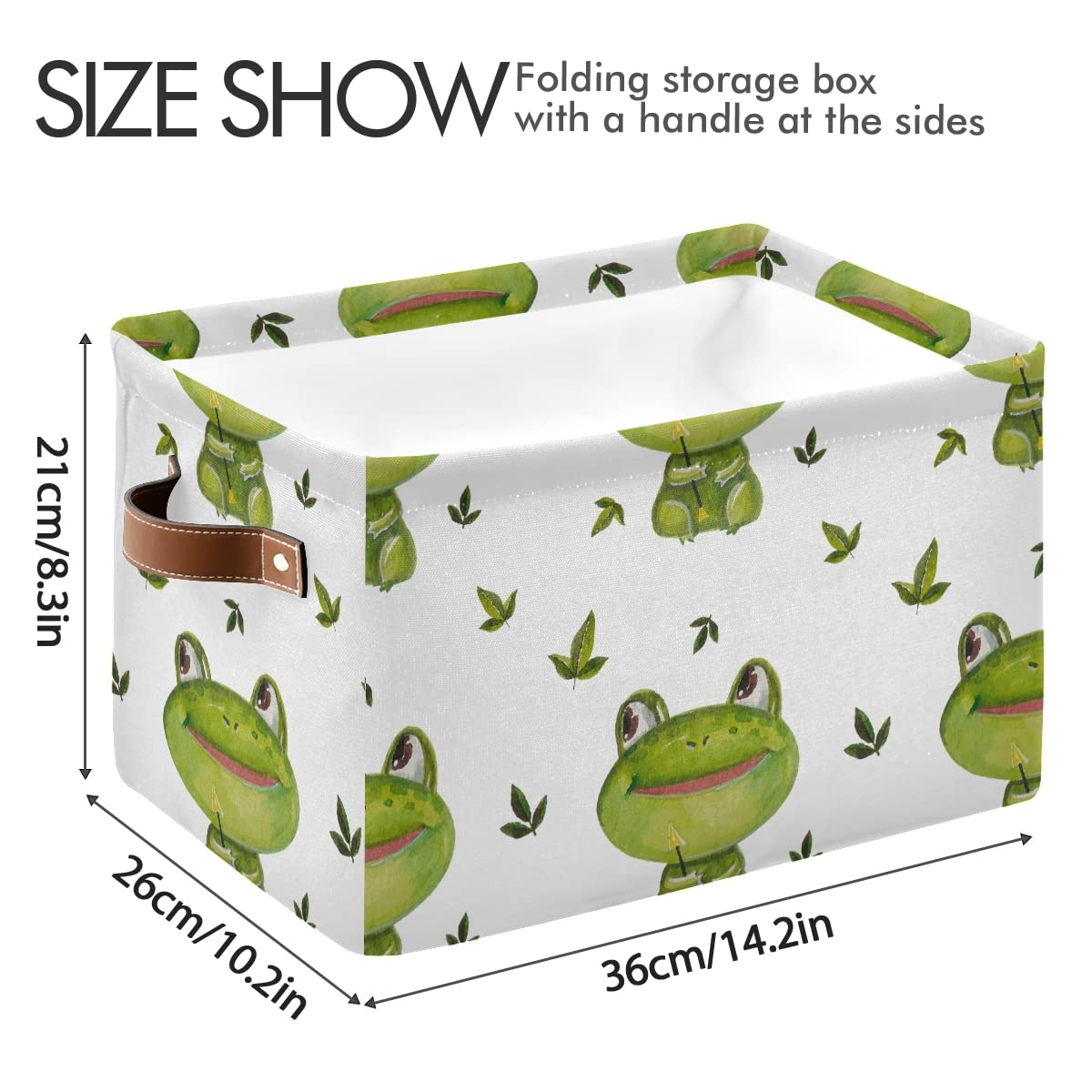 Foldable Fabric Storage Bins with Frog & Green Leaves Print - Large Capacity Closet Organizers with Reinforced Handles (2-Pack) | Space-Saving Storage Solution for Toys, Blankets & Seasonal Items | Perfect for Bedroom, Closet & Kids Room Organization | Ideal for Home, Nursery & Playroom Storage | Great for Organizing Baby Clothes, Books & Toys in Playrooms