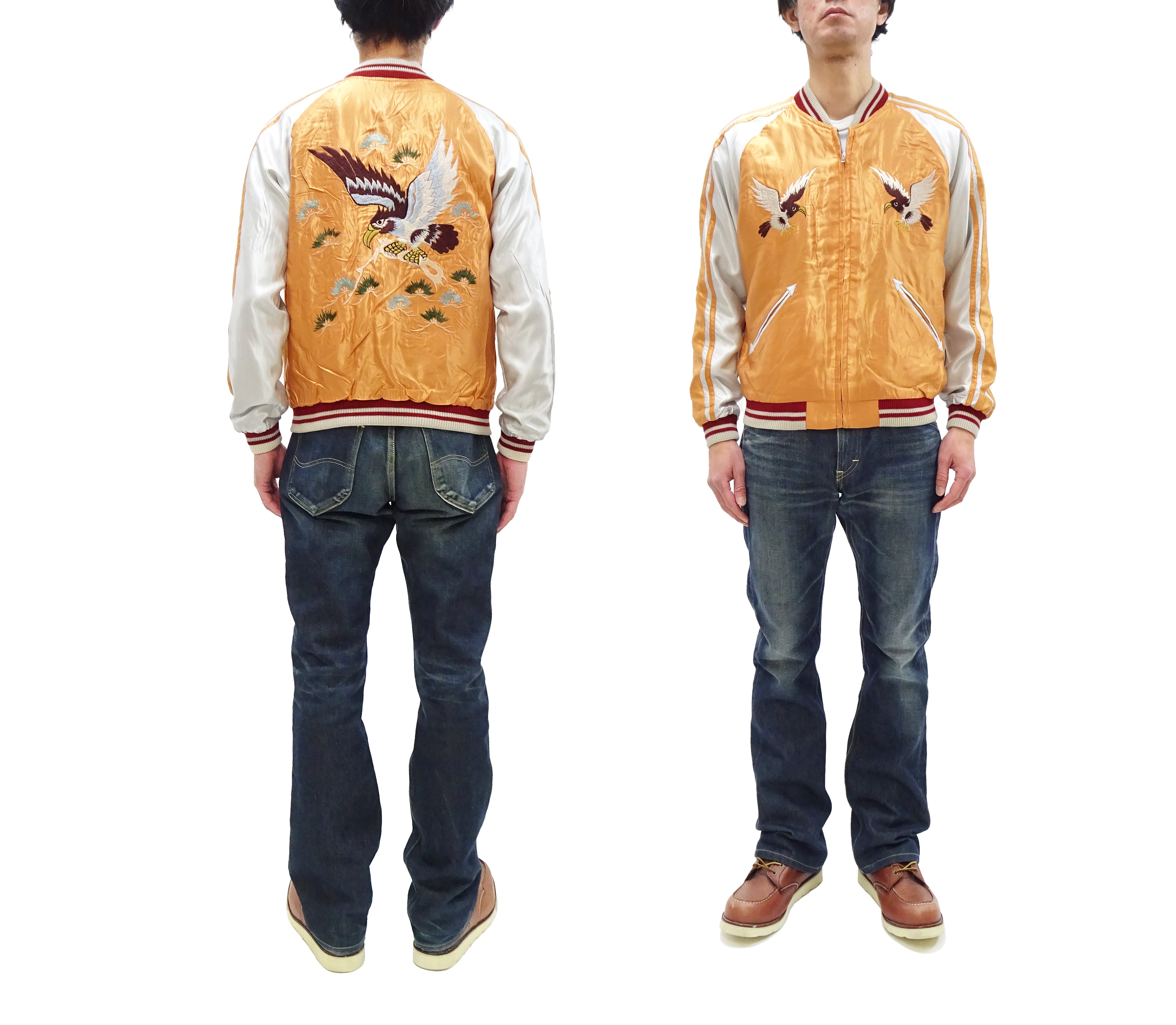 Men's Japanese Souvenir Jacket - White Dragon & Eagle Embroidery Sukajan TT15682 | Vintage Bomber Style for Streetwear & Casual Outfits