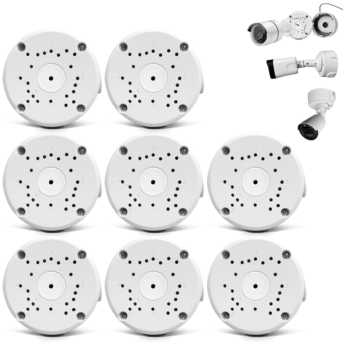 Universal Aluminum Waterproof Junction Box Mount Bracket - Compatible with Bullet Security Cameras & Solar Panels - Wall/Ceiling Installation - Hide Cables - Durable Metal Housing (8 Pack) - Ideal for Outdoor Security Systems & Solar Power Setups